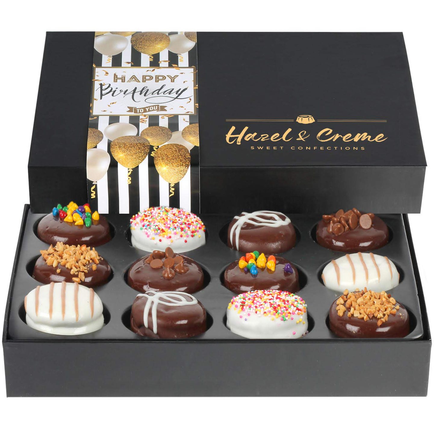 Hazel & Creme Birthday Food Gift Baskets - Happy Birthday Cookies - Chocolate Covered Cookies - Gourmet Food Gifts (Extra Large Gift Box) Arts & Entertainment > Party & Celebration > Gift Giving Hazel & Creme Large Gift Box