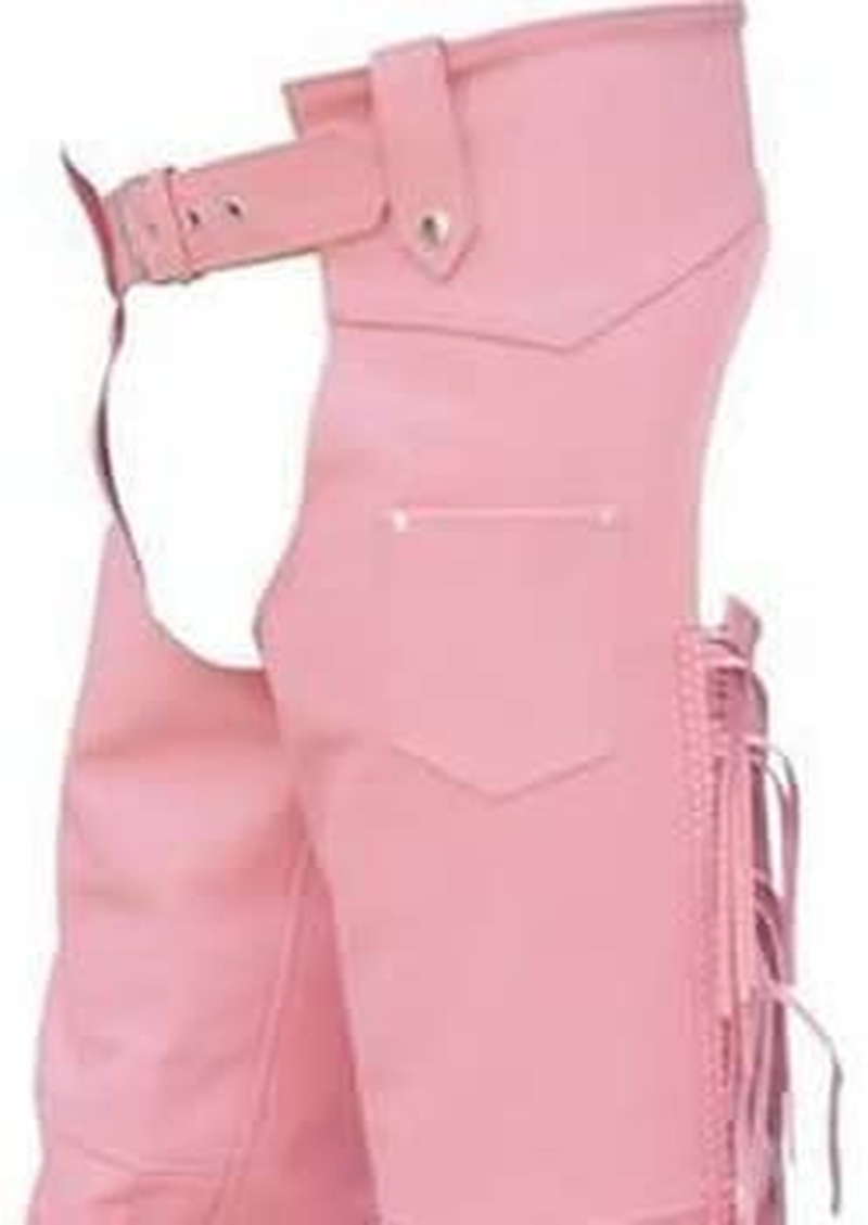 Ladies Pink Chaps with Braid, Fringe & Lined Analine Cowhide Apparel & Accessories > Clothing > Underwear & Socks > Underwear Allstate Leather