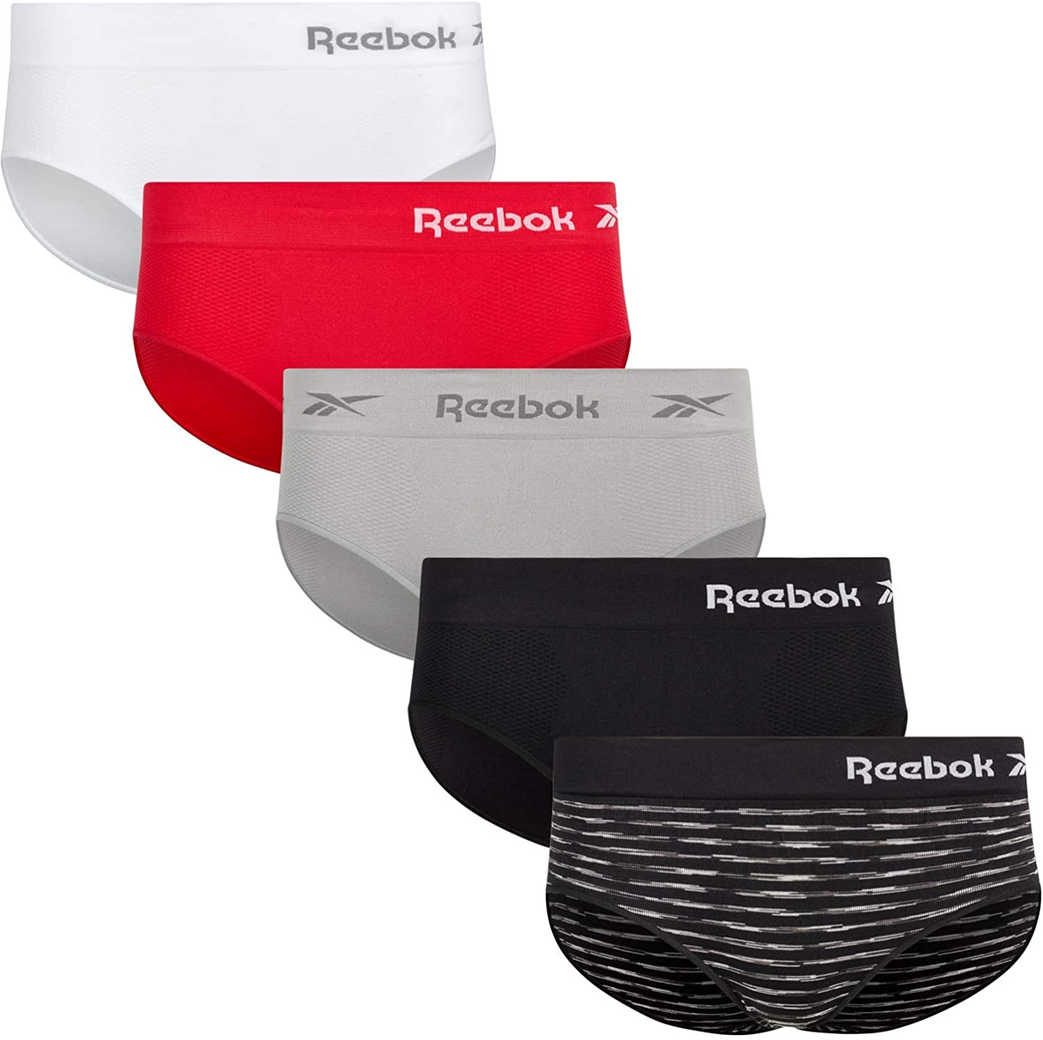 Reebok Women'S Underwear - Seamless Hipster Briefs (5 Pack) Apparel & Accessories > Clothing > Underwear & Socks > Underwear Reebok Black/Red/Grey/White/Spacedye Black X-Large