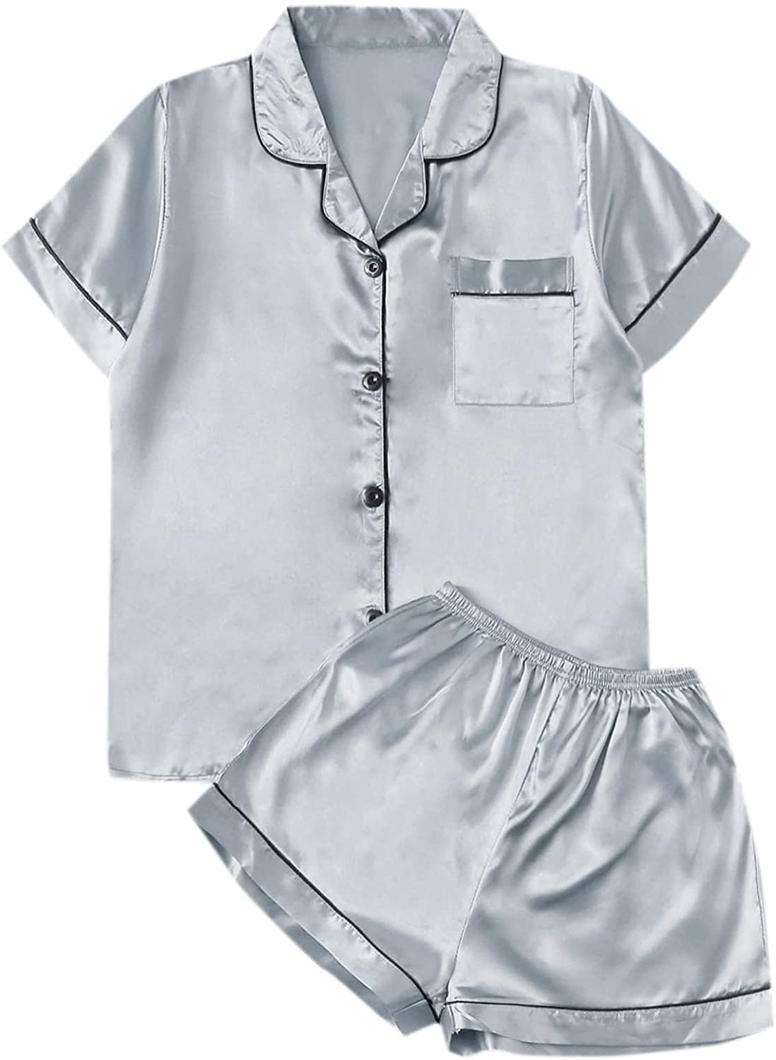 SweatyRocks Women's Short Sleeve Sleepwear Button Down Satin 2 Piece Pajama Set Apparel & Accessories > Clothing > Sleepwear & Loungewear > Pajamas SweatyRocks