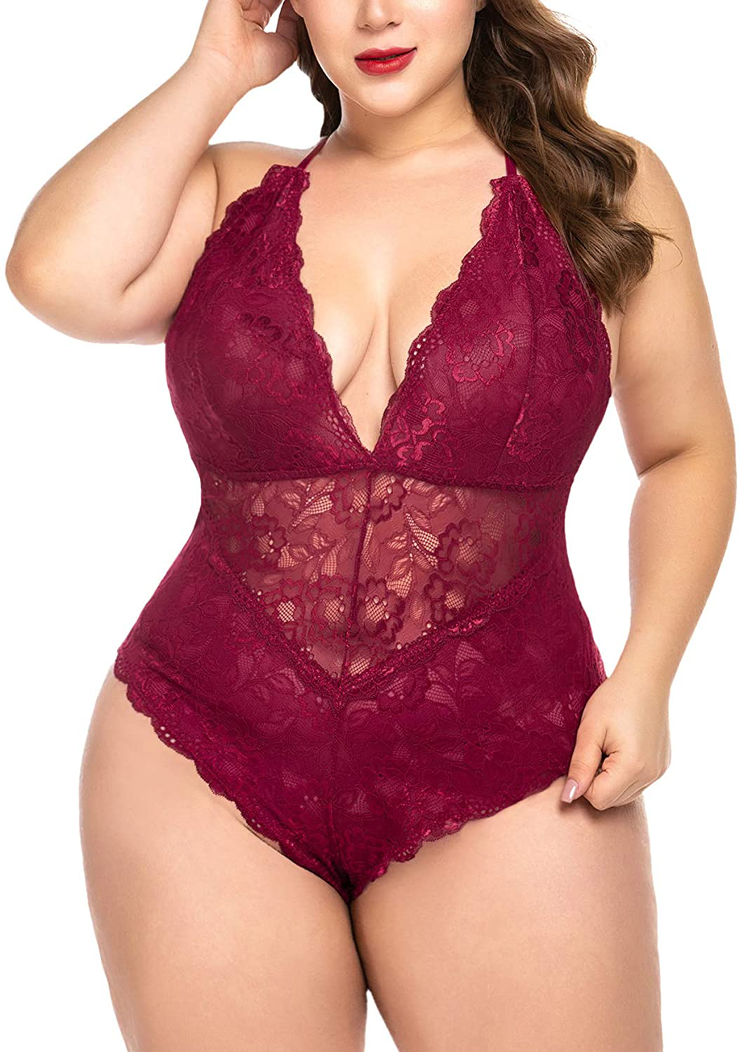 ELOVER Lingerie for Women Plus Size Lace Teddy Lingerie Bodysuit One Piece Babydoll Apparel & Accessories > Clothing > Underwear & Socks > Lingerie ELOVER