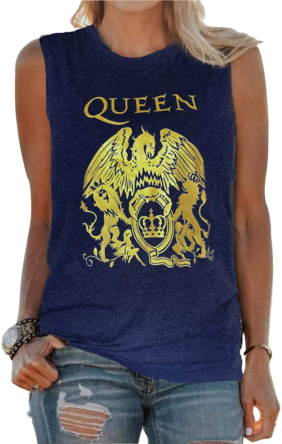 Women Vintage Rock Band Shirt Summer Graphic Tees Freddie Cute Mercury Rock Band Tees Tank Top for Music Lovers Apparel & Accessories > Clothing > Activewear Kylie Max
