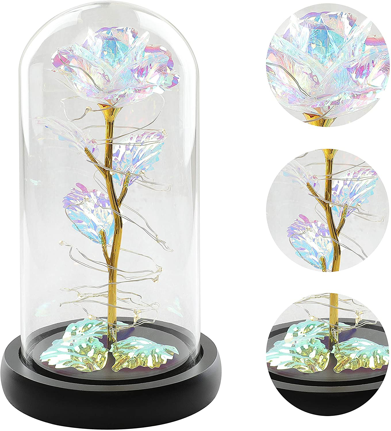 Christmas Rose Gift for her,Women's Gift Birthday Gifts Colorful Artificial Flower Rose Gift Led Light String on Colorful Flower, Last Forever in A Glass Dome, Unique Gift for Her,Thanksgiving Gift Arts & Entertainment > Party & Celebration > Gift Giving CQX