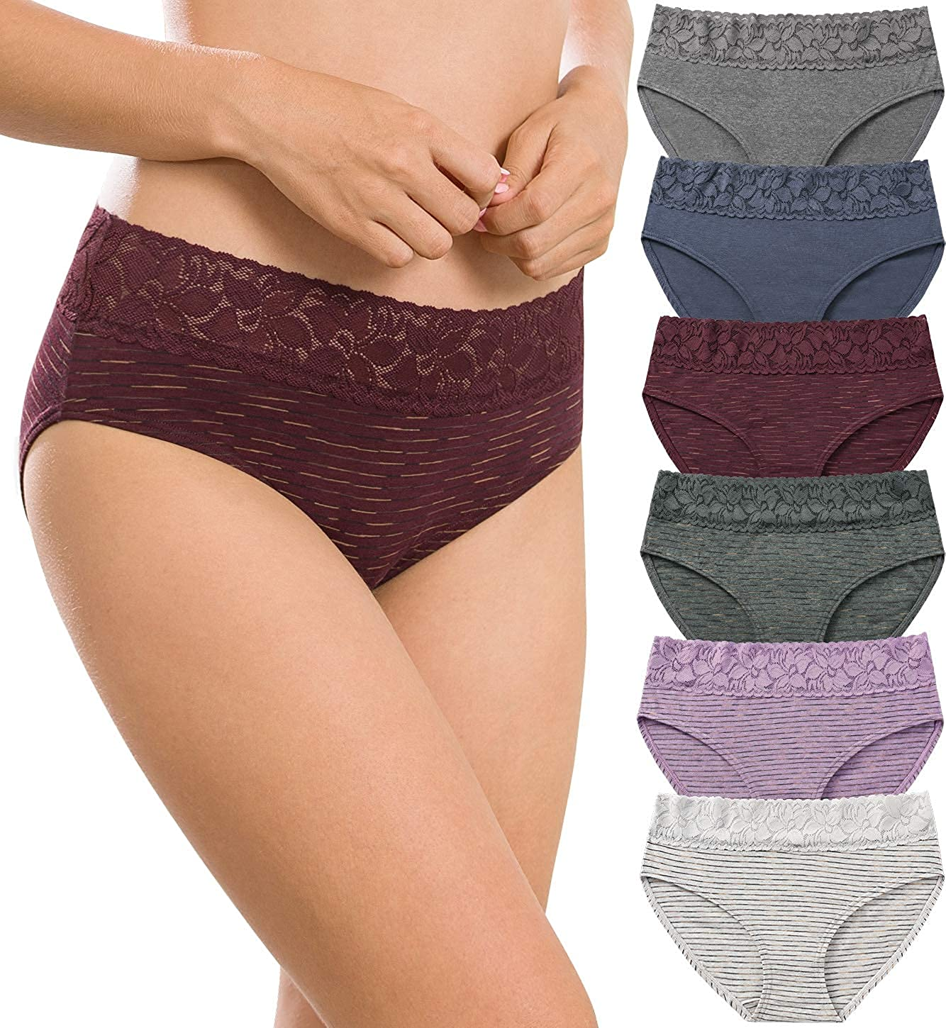 Cotton Hipster Panties for Women Lace Hiphugger Panties Bikini Underwear Pack Apparel & Accessories > Clothing > Underwear & Socks > Underwear Altheanray Bikini Panties -Line4 Large