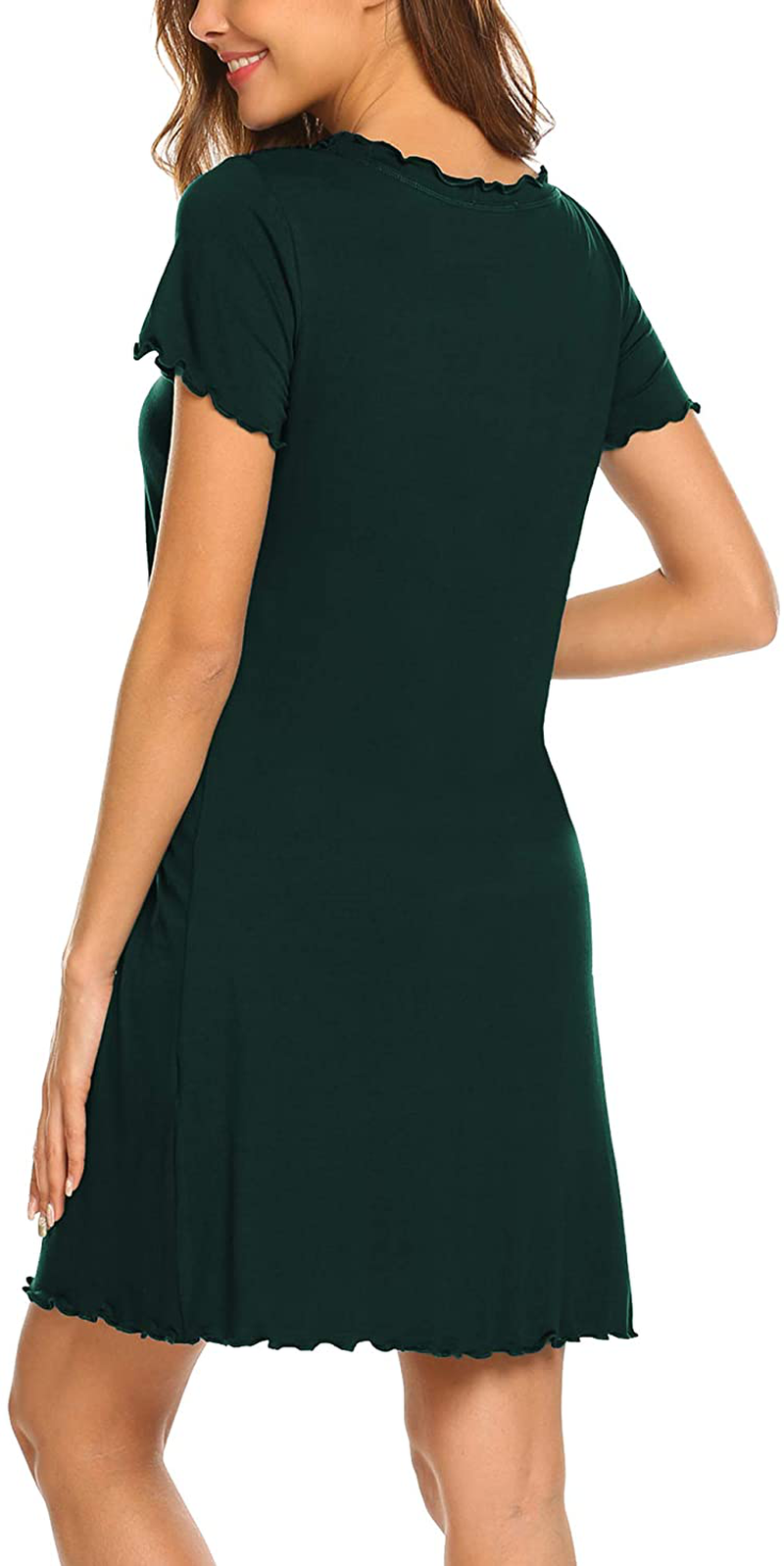 Ekouaer Womens Sleepshirt Short Sleeve Ruffle Seams Nightgown Soft Sleeping Shirts Loungewear Nightshirts Apparel & Accessories > Clothing > Sleepwear & Loungewear > Nightgowns Kylie Max