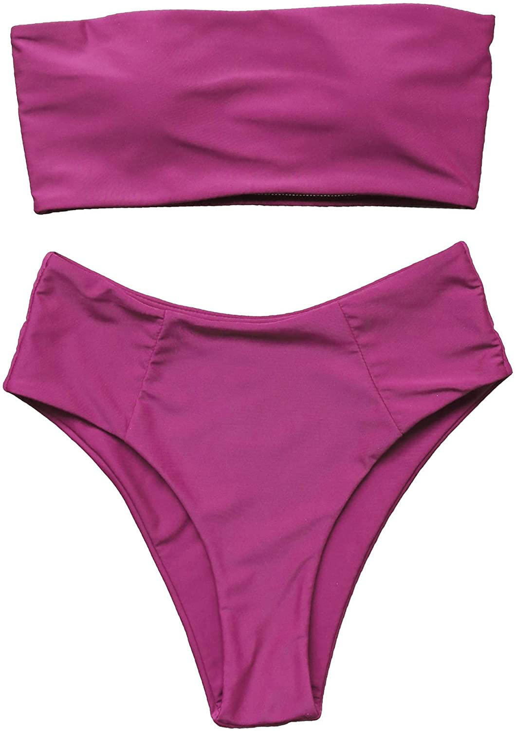 OMKAGI Women's 2 Pieces Bandeau Bikini Swimsuits Off Shoulder High Waist Bathing Suit High Cut Apparel & Accessories > Clothing > Swimwear OMKAGI 3-wine Red Large