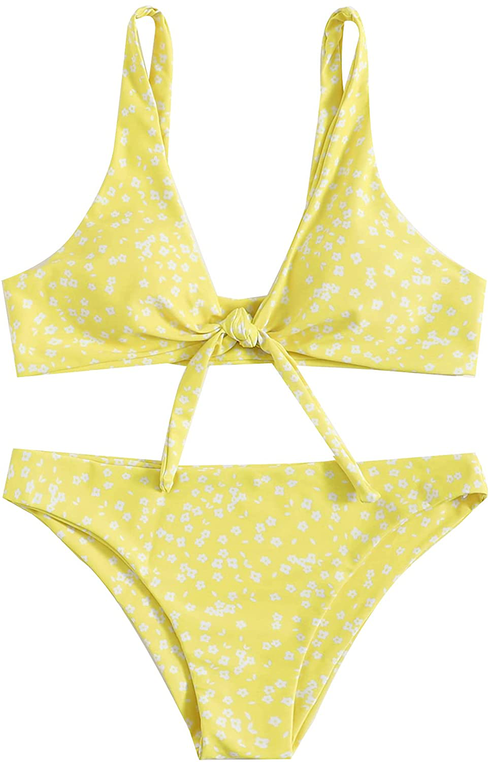 SweatyRocks Women's Sexy Bikini Swimsuit Tie Knot Front Leopard Print Swimwear Set Apparel & Accessories > Clothing > Swimwear SweatyRocks Floral Yellow Medium
