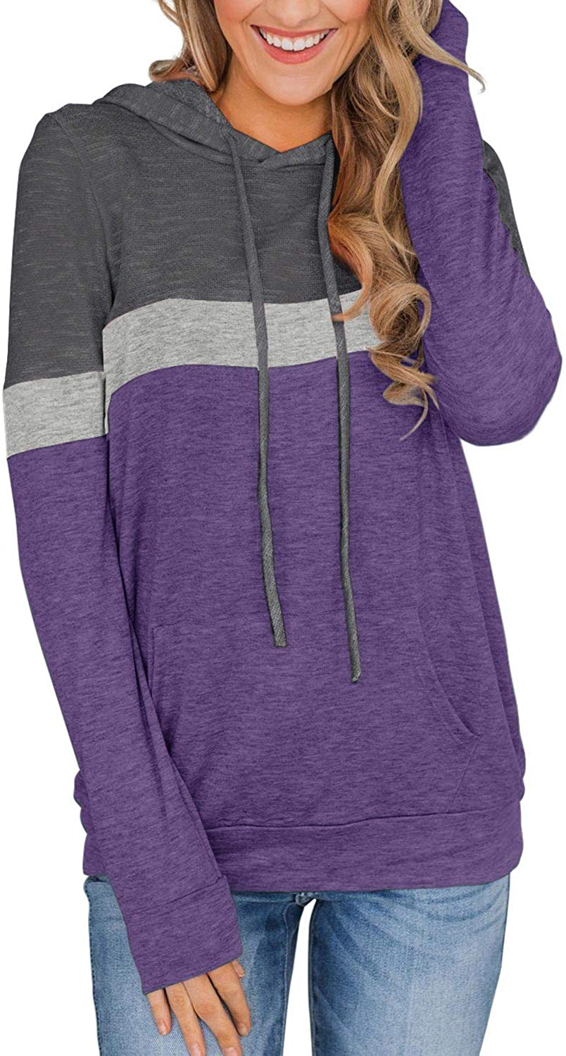 PINKMSTYLE Women'S Casual Color Block Hoodies Tops Long Sleeve Drawstring Pullover Sweatshirts with Pocket(S-Xxl) Apparel & Accessories > Clothing > Activewear Kylie Max