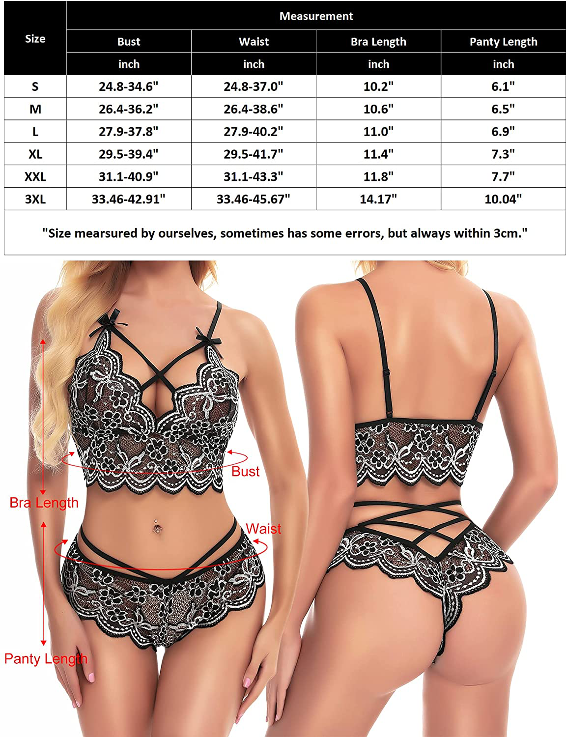 klier Women Sexy Lingerie Set Lace Bra and Panty Sets 2 Piece Strappy Babydoll Bodysuit Apparel & Accessories > Clothing > Underwear & Socks > Lingerie klier