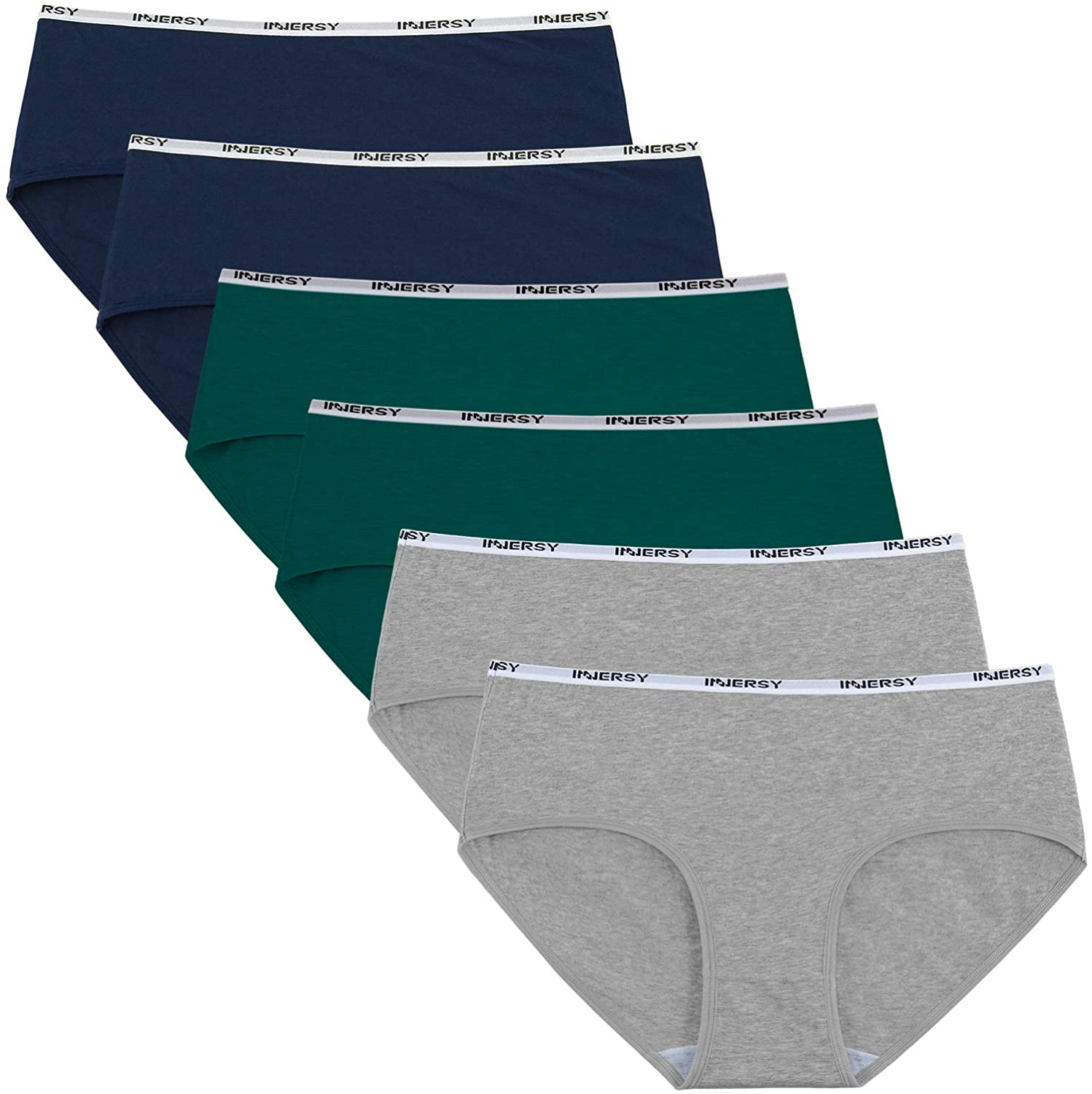 INNERSY Womens Underwear Hipster Panties Cotton Low Rise Briefs Pack of 6 Apparel & Accessories > Clothing > Underwear & Socks > Underwear INNERSY Grey&green&blue Medium