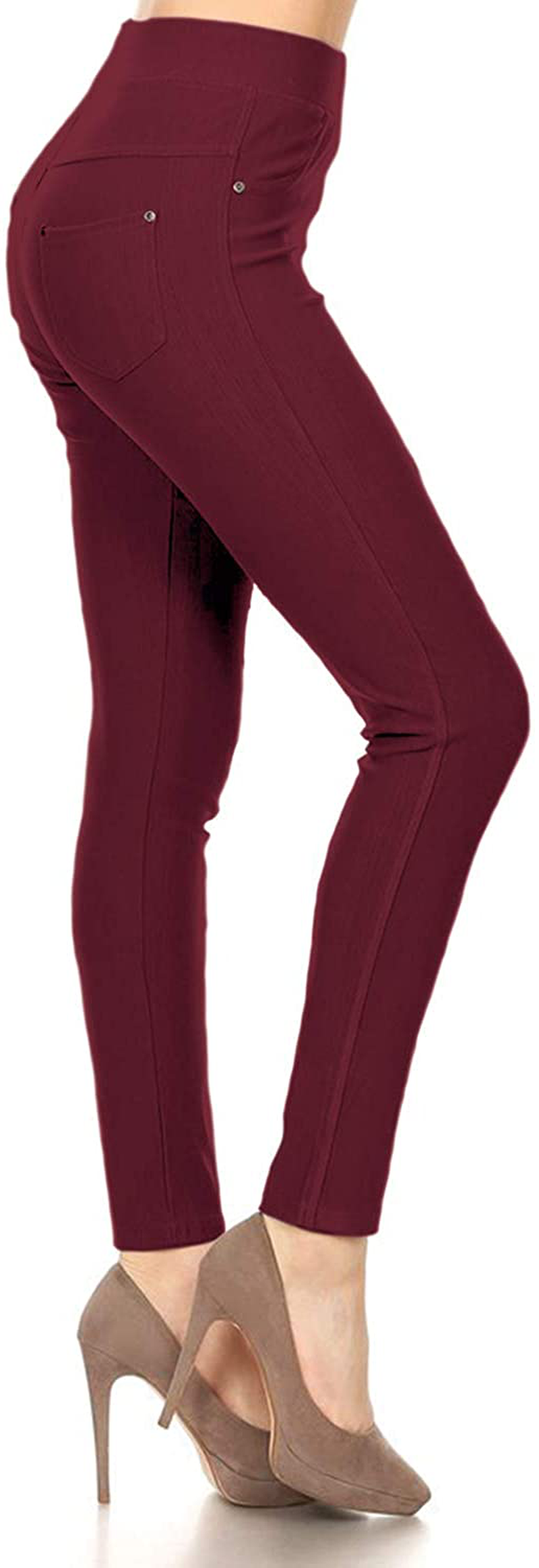 Leggings Depot Premium Quality Women's Cotton Blend Stretch Pull-on Jeggings with Pockets Apparel & Accessories > Clothing > Activewear LEGGINGS DEPOT Burgundy 1X-2X
