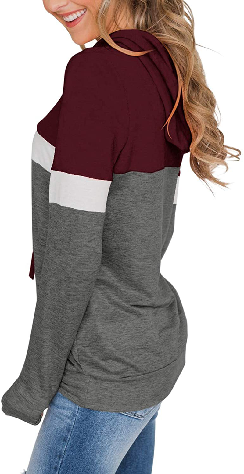 PINKMSTYLE Women'S Casual Color Block Hoodies Tops Long Sleeve Drawstring Pullover Sweatshirts with Pocket(S-Xxl) Apparel & Accessories > Clothing > Activewear Kylie Max