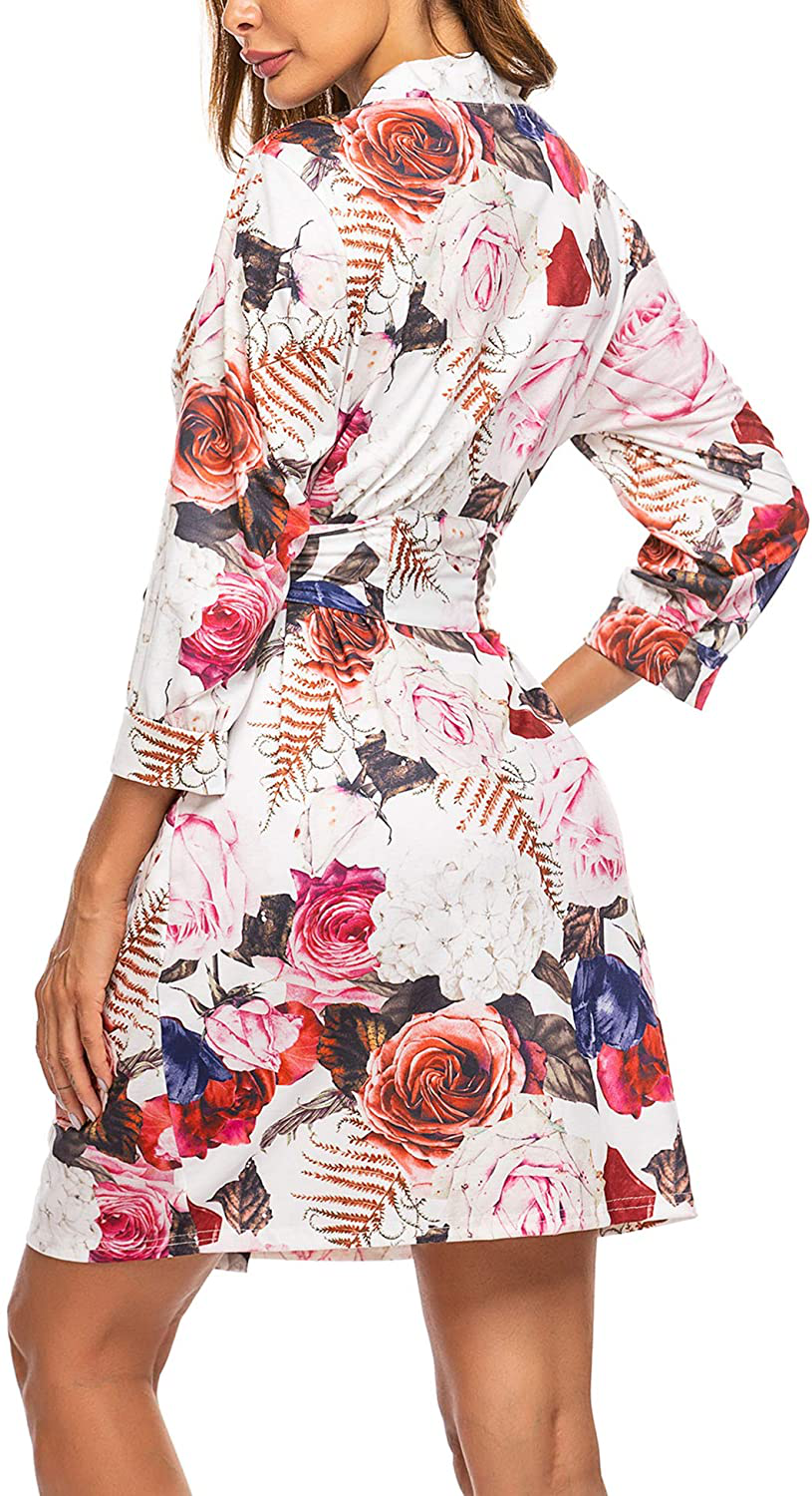 Hotouch Womens Robe Lightweight Kimono Robes Short Knit Bathrobe Soft Sleepwear Ladies Loungewear S-XXL Apparel & Accessories > Clothing > Sleepwear & Loungewear > Robes Hotouch