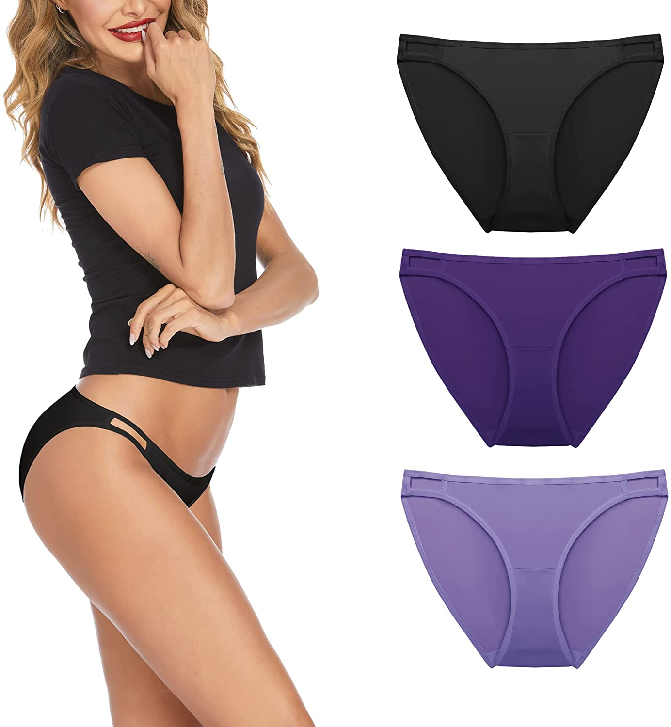 Ekouaer Sexy Ice Silk Bikini Underwear Panty Womens Seamless String Briefs Soft Stretch Breathable Invisible Panty 3 Pack Apparel & Accessories > Clothing > Underwear & Socks > Underwear Ekouaer