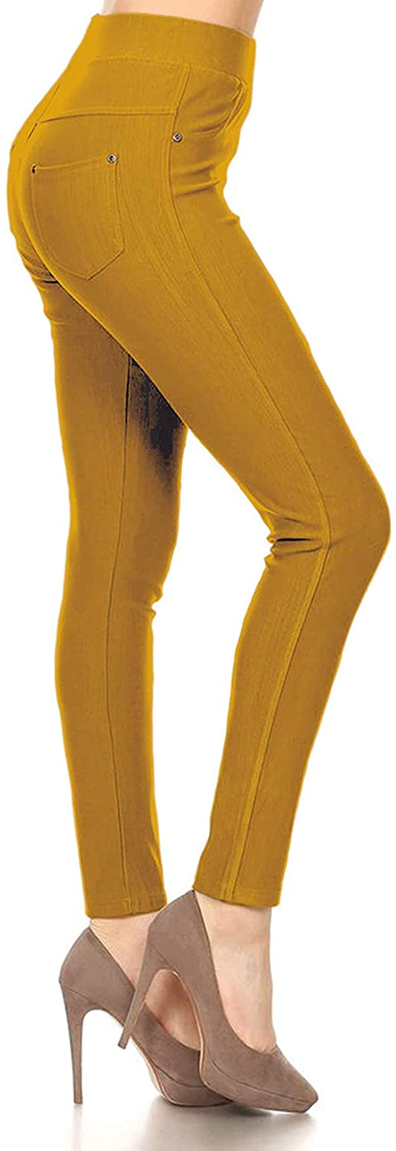 Leggings Depot Premium Quality Women's Cotton Blend Stretch Pull-on Jeggings with Pockets Apparel & Accessories > Clothing > Activewear LEGGINGS DEPOT Mustard One Size