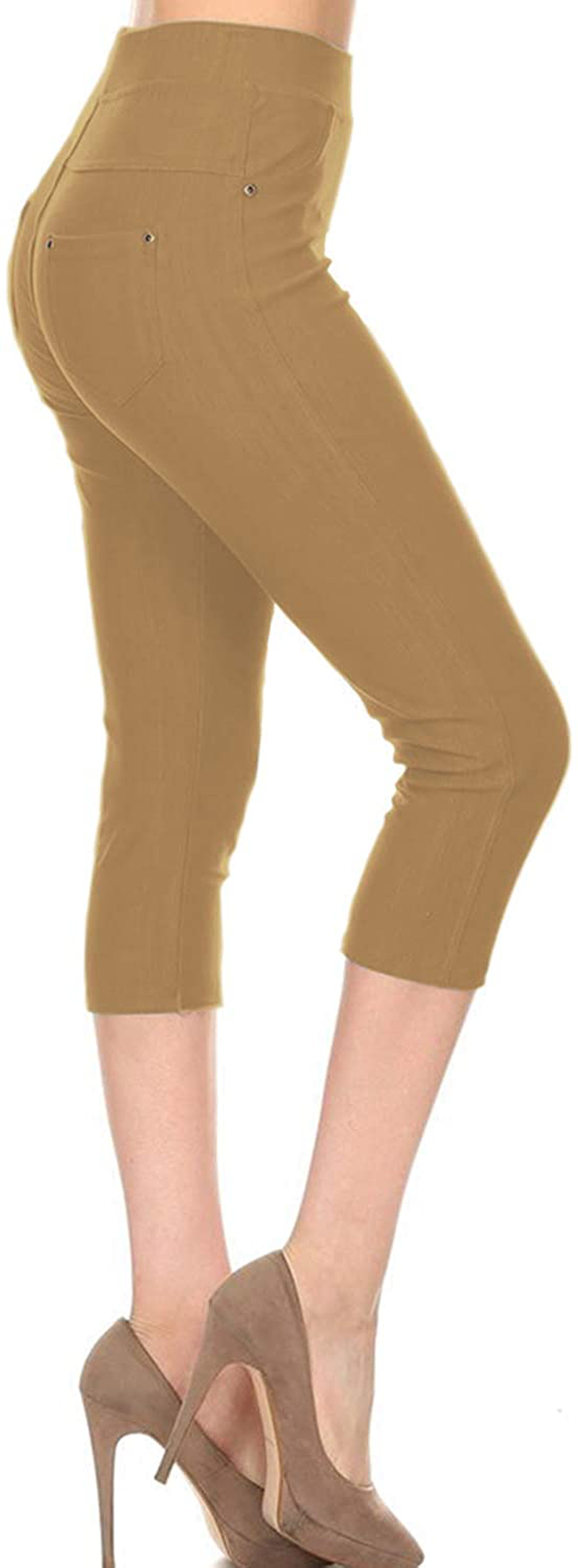 Leggings Depot Premium Quality Women's Cotton Blend Stretch Pull-on Jeggings with Pockets Apparel & Accessories > Clothing > Activewear LEGGINGS DEPOT Capri-khaki 2X-3X