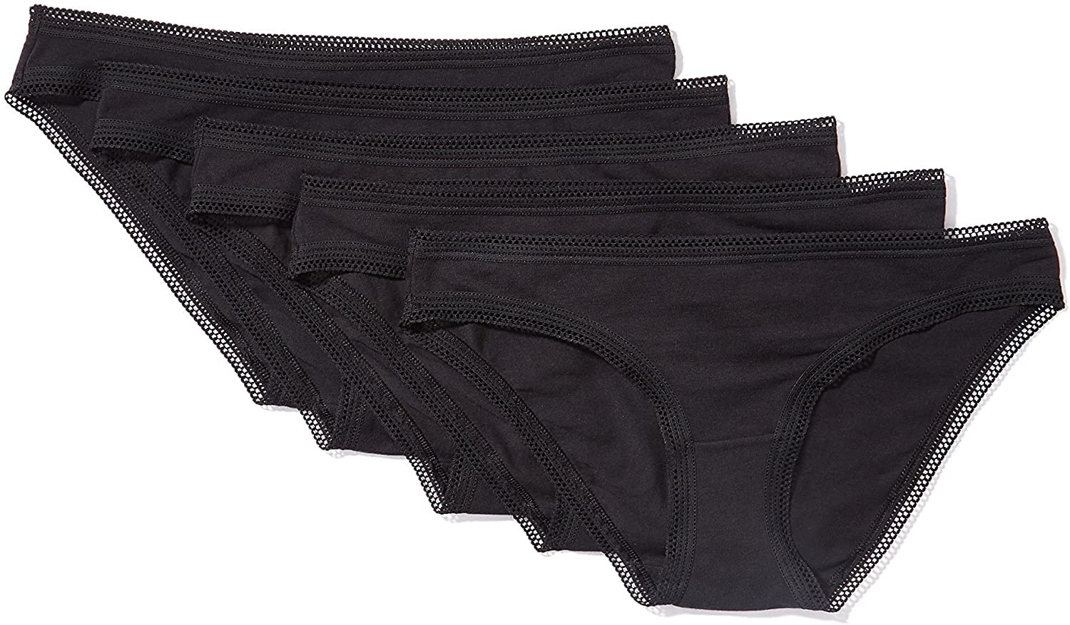 Iris & Lilly Women'S Cotton Bikini Underwear, Pack of 5 Apparel & Accessories > Clothing > Underwear & Socks > Underwear Iris & Lilly Black Medium