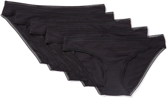 Iris & Lilly Women'S Cotton Bikini Underwear, Pack of 5 Apparel & Accessories > Clothing > Underwear & Socks > Underwear Iris & Lilly Black Medium