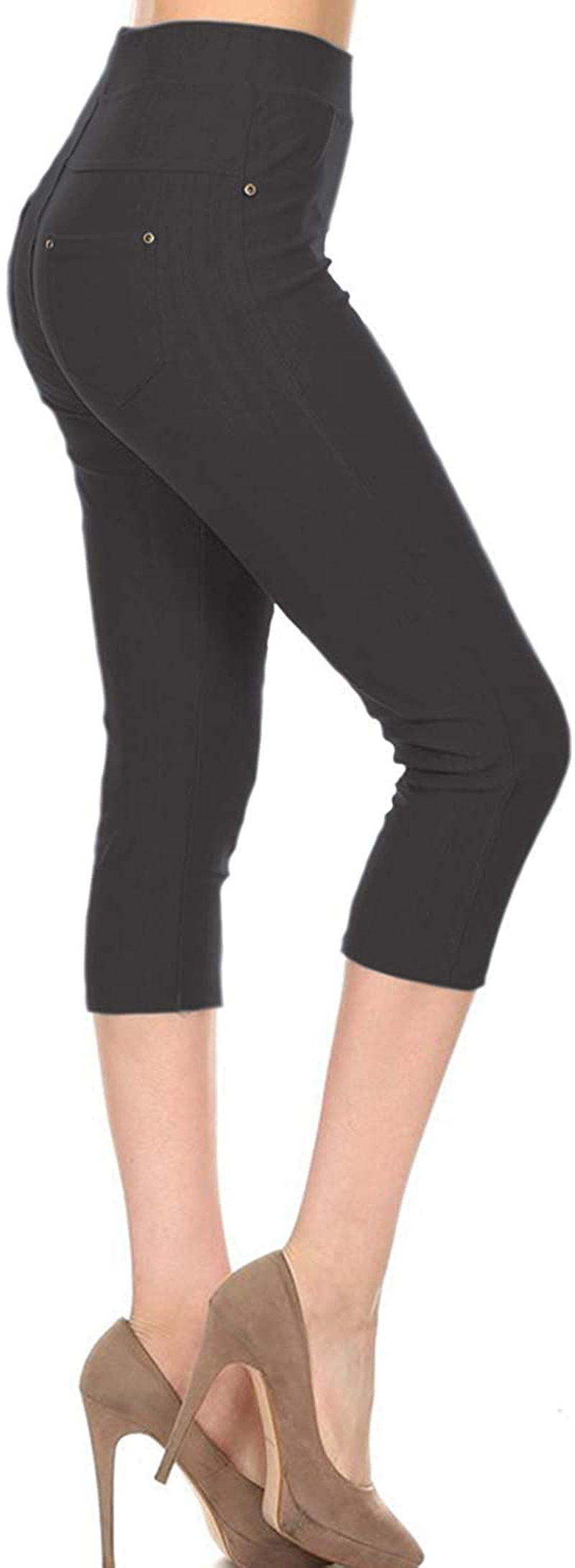 Leggings Depot Premium Quality Women's Cotton Blend Stretch Pull-on Jeggings with Pockets Apparel & Accessories > Clothing > Activewear LEGGINGS DEPOT Capri-charcoal Gray 1X-2X