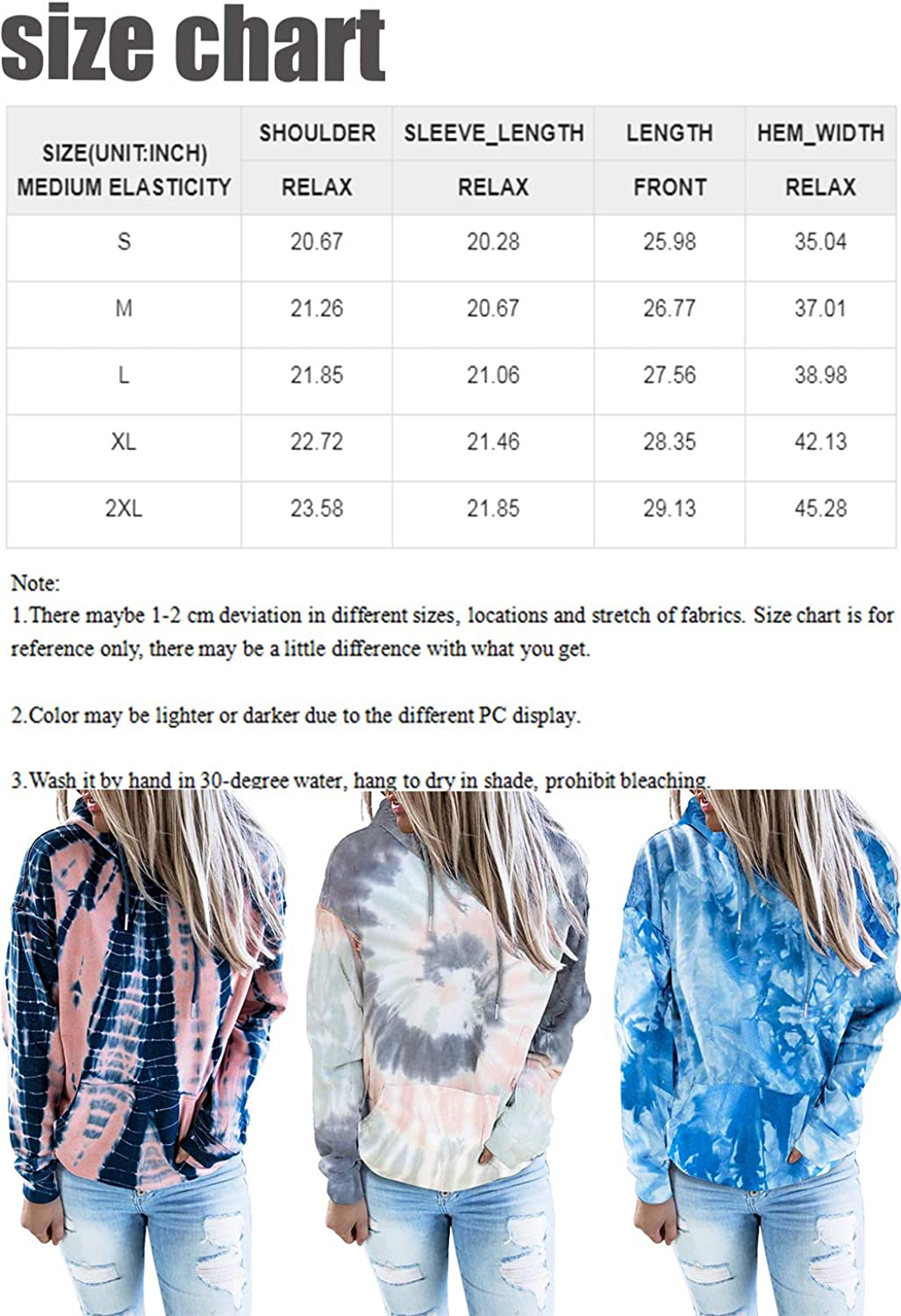 Eytino Women Hoodies Tops Tie Dye Printed Long Sleeve Drawstring Pullover Sweatshirts with Pocket(S-Xxl) Apparel & Accessories > Clothing > Activewear Kylie Max