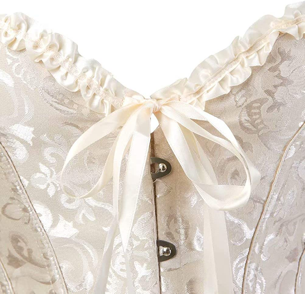 Women'S Lacing Corset Top Satin Floral Boned Overbust Body Shaper Bustier Apparel & Accessories > Clothing > Underwear & Socks > Lingerie SHYMMUO