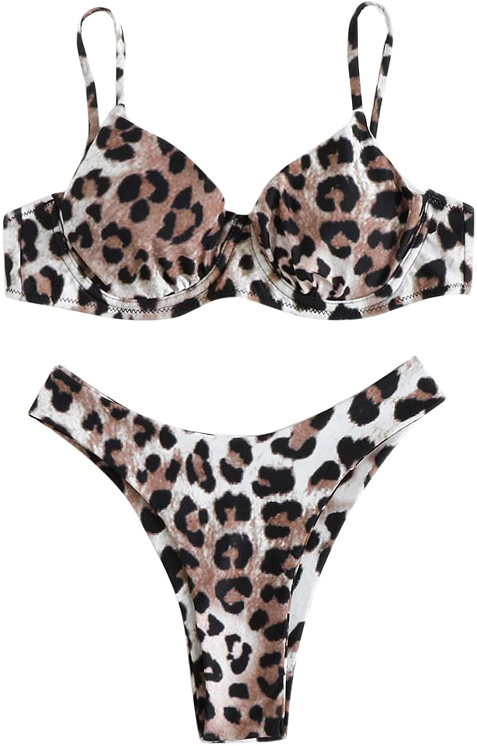 SweatyRocks Women's Sexy Bathing Suits Spaghetti Strap Floral Bikini Set Underwire Swimsuit Apparel & Accessories > Clothing > Swimwear SweatyRocks Leopard Medium