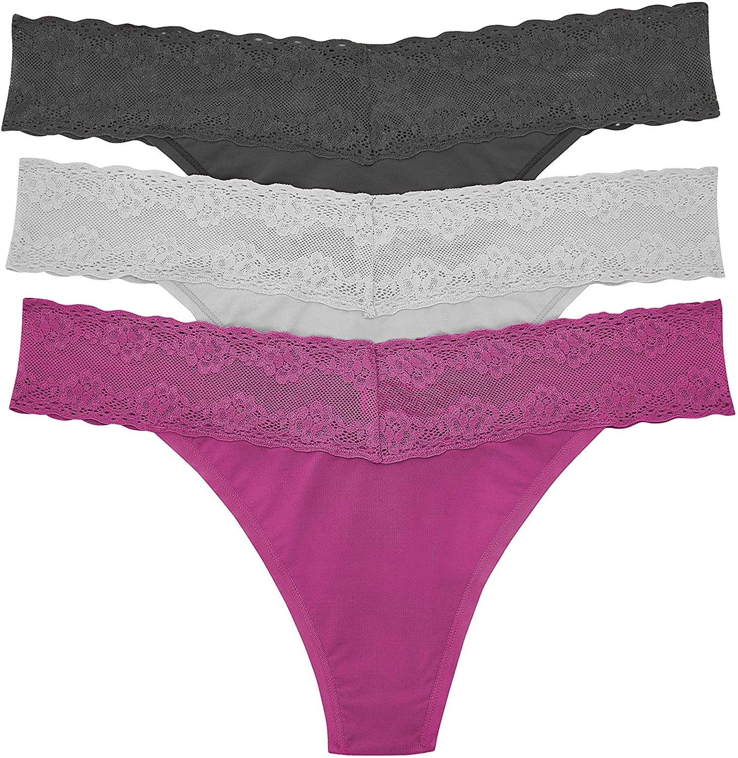 Natori Women'S Bliss Perfection One Size Thong Apparel & Accessories > Clothing > Underwear & Socks > Underwear Natori Dark Grey/Mink/Berry Bold One Size