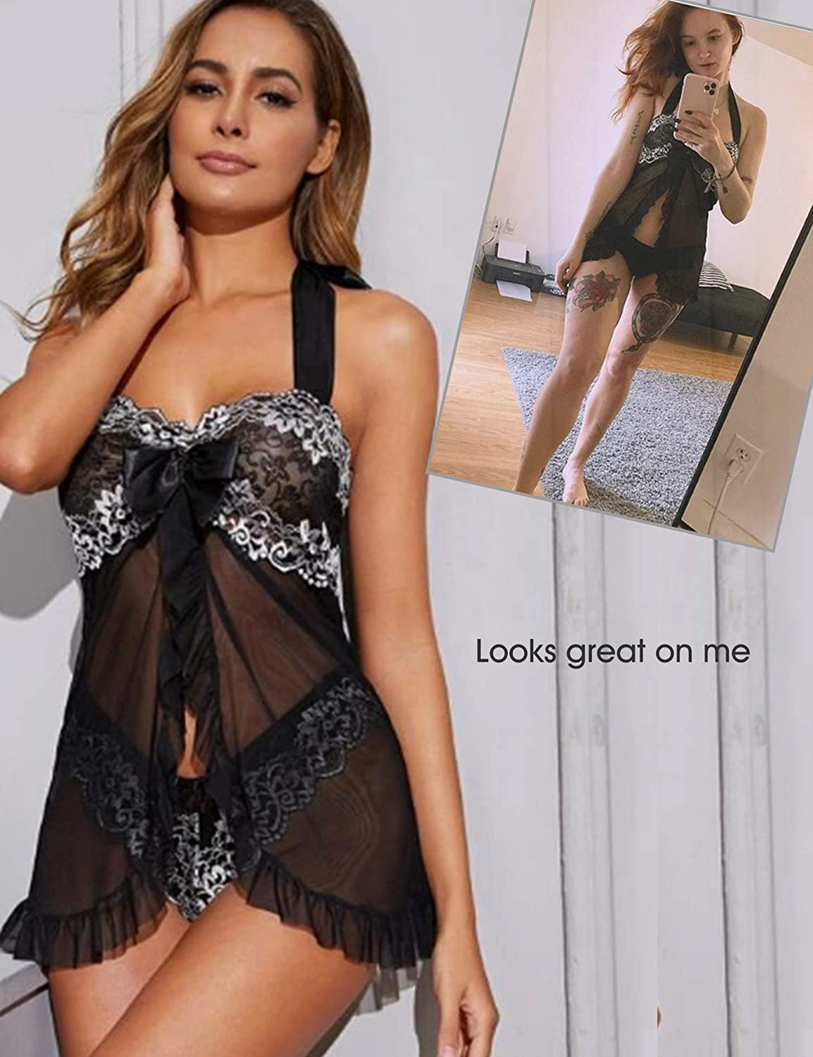 Avidlove Babydoll Lingerie for Women Halter Chemise Open Front Lingerie Sexy Nightwear Apparel & Accessories > Clothing > Underwear & Socks > Lingerie Kylie Max