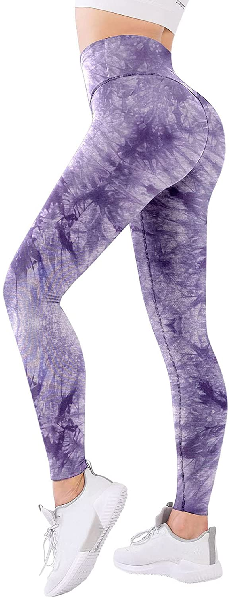 Burband Womens Seamless Tye Die Workout Leggings High Waisted Tummy Control Yoga Pants Gym for Running Cycling Soft Tights Apparel & Accessories > Clothing > Underwear & Socks > Shapewear Burband Purple Medium