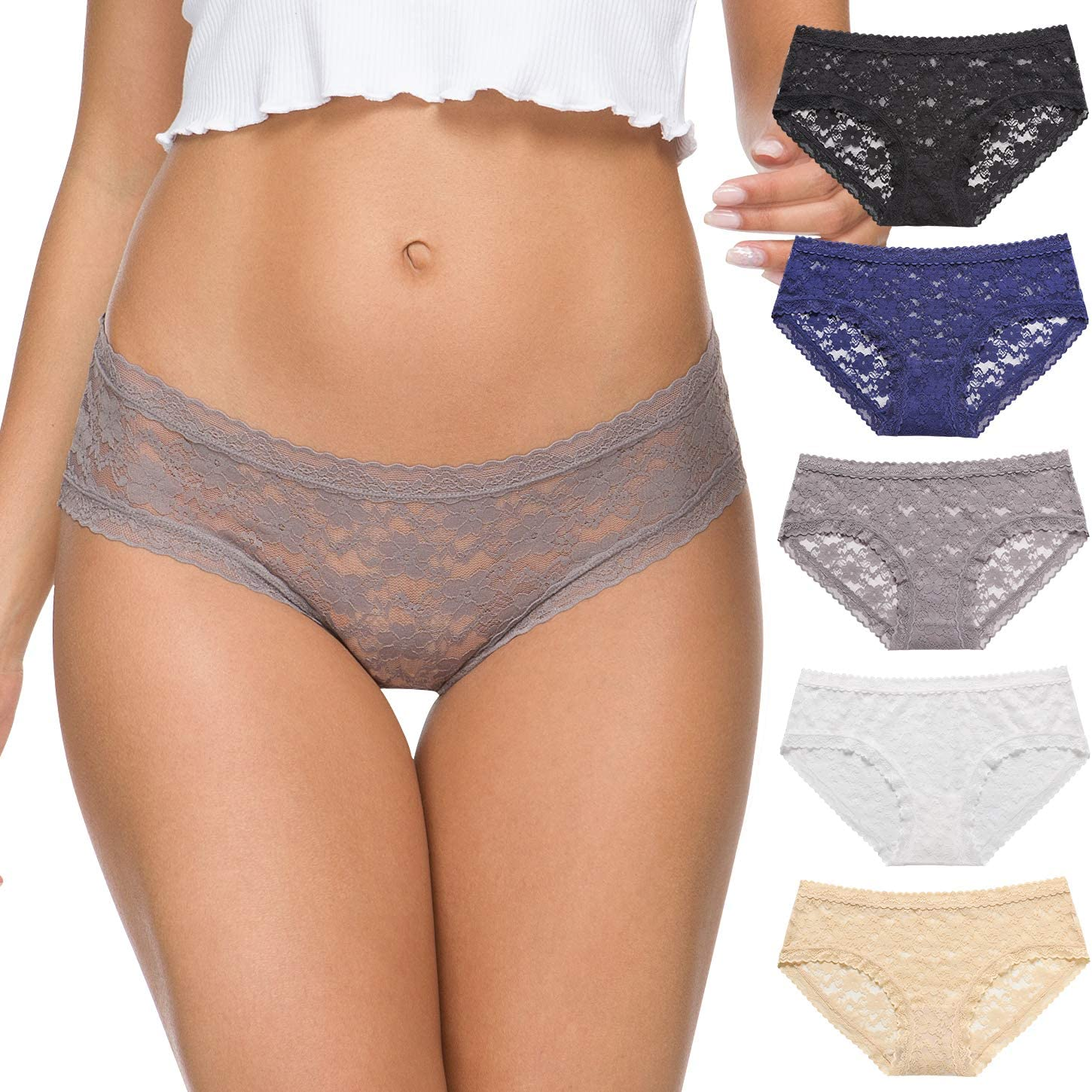 Wealurre Womens Underwear Lace Sexy Panties Bikini Panty for Women Seamless Hipster Pack Apparel & Accessories > Clothing > Underwear & Socks > Underwear Wealurre B/W/a/Db/G Large