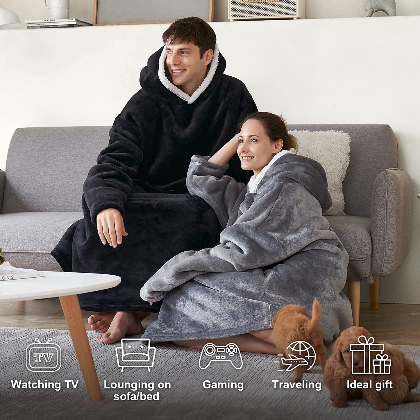 Hansleep Wearable Blanket Sherpa Oversized Sweatshirt with Hoodie, Soft Warm Flannel Fleece Throw Blankets Sweatshirt with Sleeves and Pocket, One Size Fits All (Grey, Medium) Arts & Entertainment > Party & Celebration > Gift Giving Hansleep