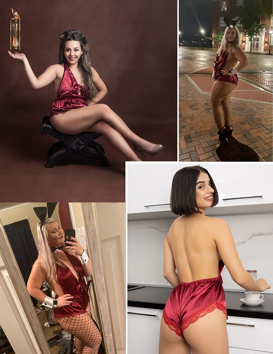 Avidlove Women Lingerie Satin Bodysuit Teddy Babydoll One Piece Halter Pajamas Deep V Jumpsuit Short Nightwear Apparel & Accessories > Clothing > Underwear & Socks > Lingerie Avidlove