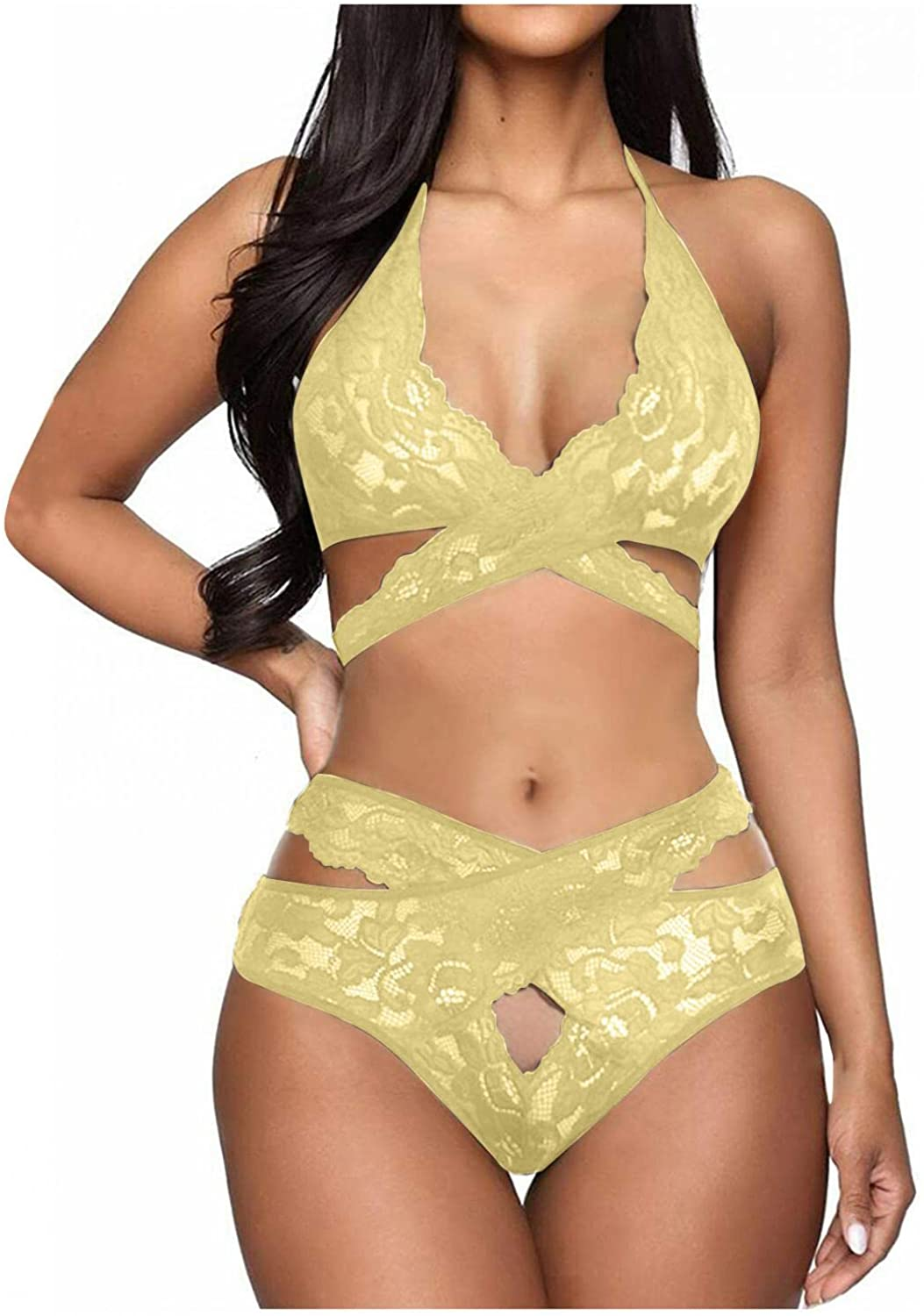 Valentines Day Lingerie for Women,Womens Valentines Lingerie Santa Sexy Lingerie Teddy 2 Piece Babydoll Apparel & Accessories > Clothing > Underwear & Socks > Lingerie ORT A5-yellow Large