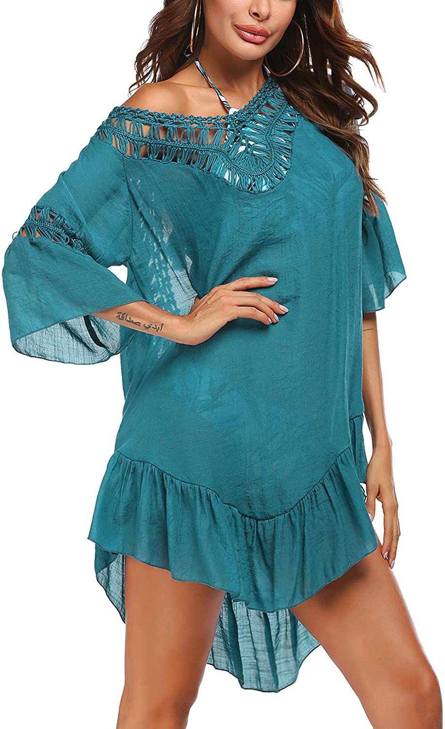 Ekouaer Swimsuit Cover up Women Swimwear Bathing Suit Dress Sexy Bikini Beach Crochet Beachwear Tunic Top Summer Apparel & Accessories > Clothing > Swimwear Kylie Max