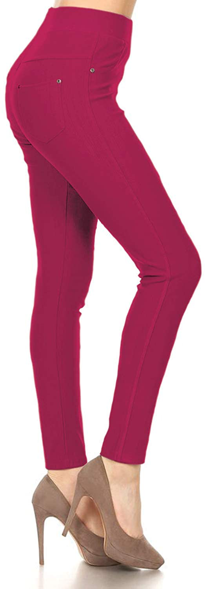 Leggings Depot Premium Quality Women's Cotton Blend Stretch Pull-on Jeggings with Pockets Apparel & Accessories > Clothing > Activewear LEGGINGS DEPOT Fuchsia 1X-2X