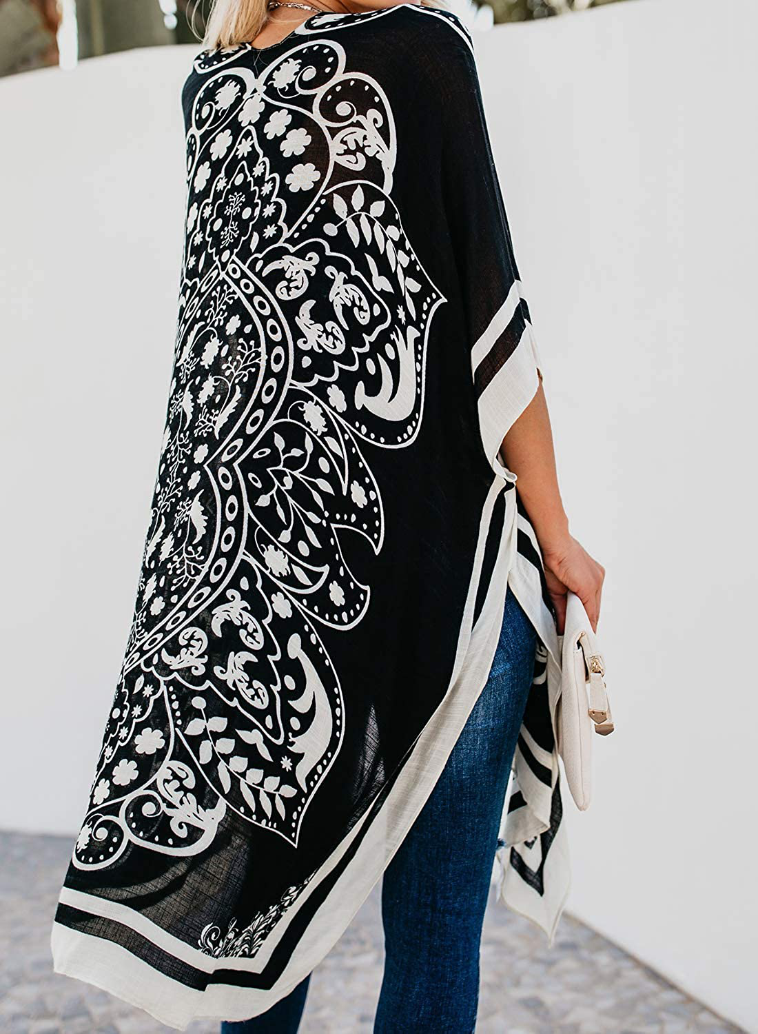 Dokotoo Womens 2022 Fashion Print Kimono Tassel Casual Cardigan Loose Cover Up Apparel & Accessories > Clothing > Swimwear Kylie Max