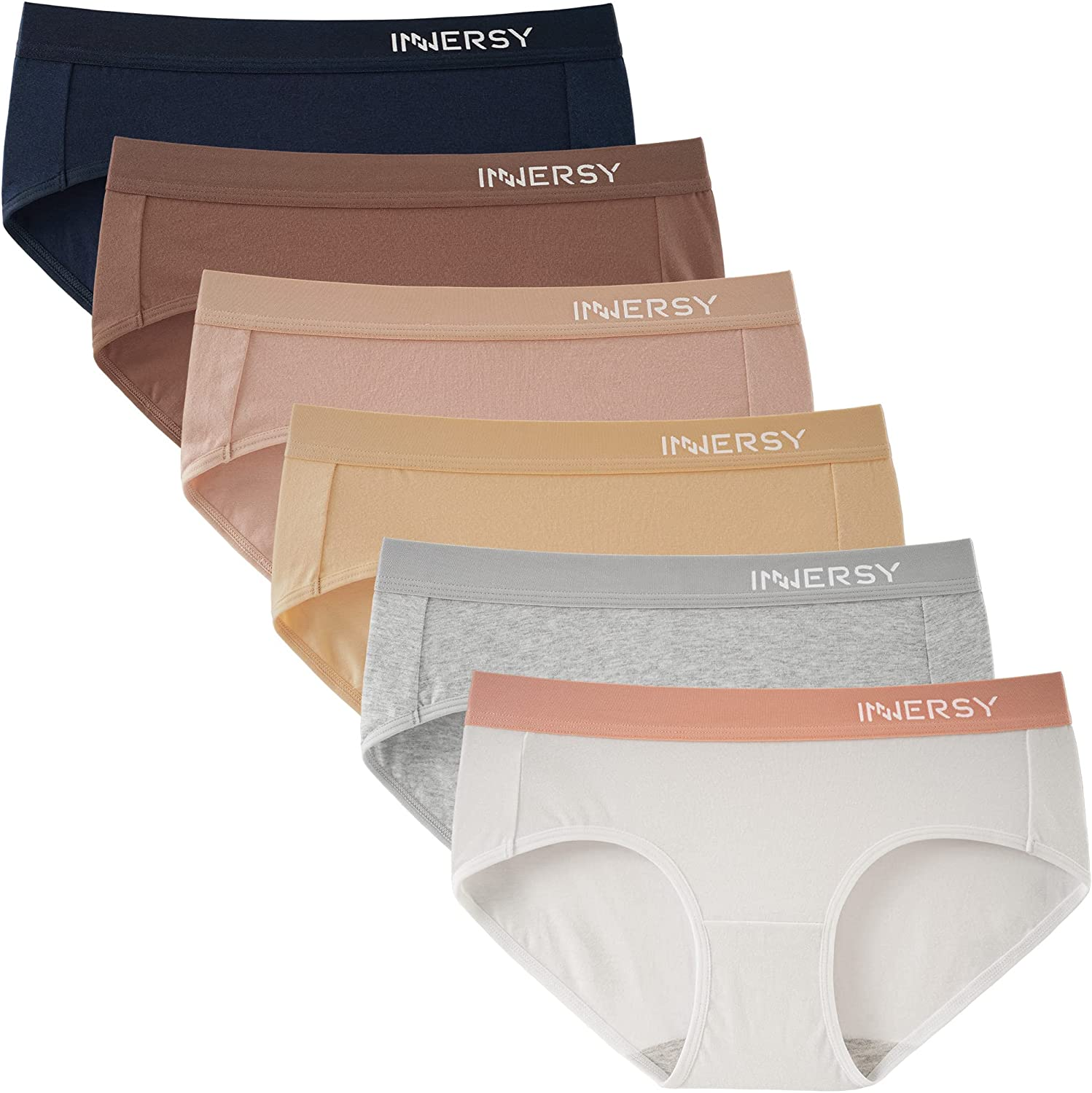 INNERSY Womens Underwear Hipster Panties Cotton Low Rise Briefs Pack of 6 Apparel & Accessories > Clothing > Underwear & Socks > Underwear INNERSY Light Series With Wide Band Medium