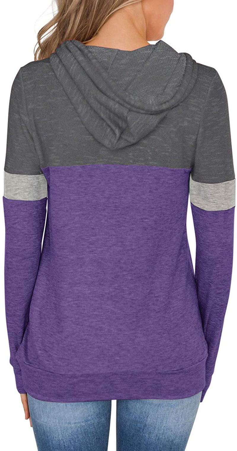 PINKMSTYLE Women'S Casual Color Block Hoodies Tops Long Sleeve Drawstring Pullover Sweatshirts with Pocket(S-Xxl) Apparel & Accessories > Clothing > Activewear Kylie Max