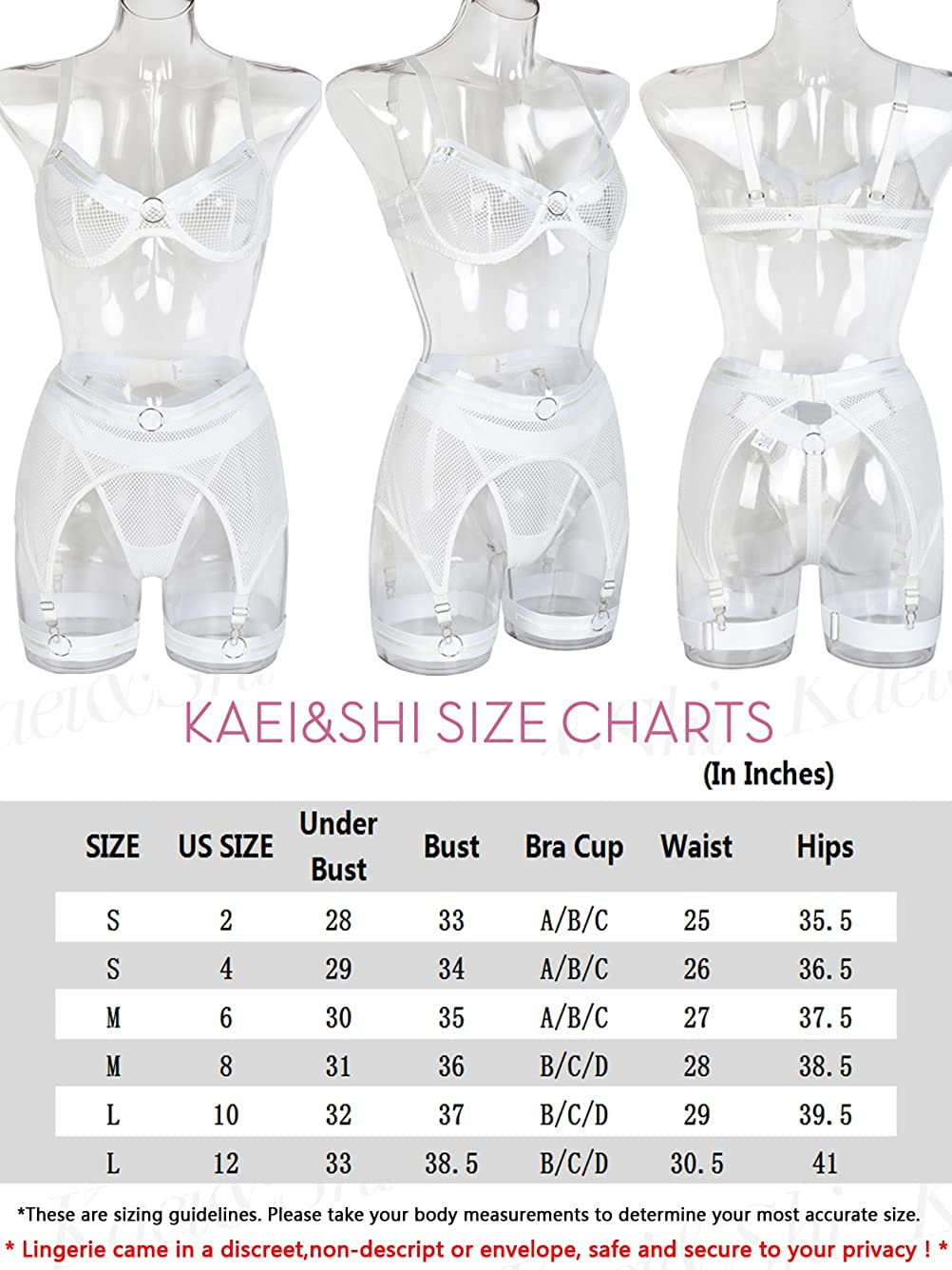 Kaei&Shi Fishnet Mesh Sheer,Underwire,G-String,Thigh Straps,4 Piece Garter Lingerie Apparel & Accessories > Clothing > Underwear & Socks > Lingerie Kaei&Shi