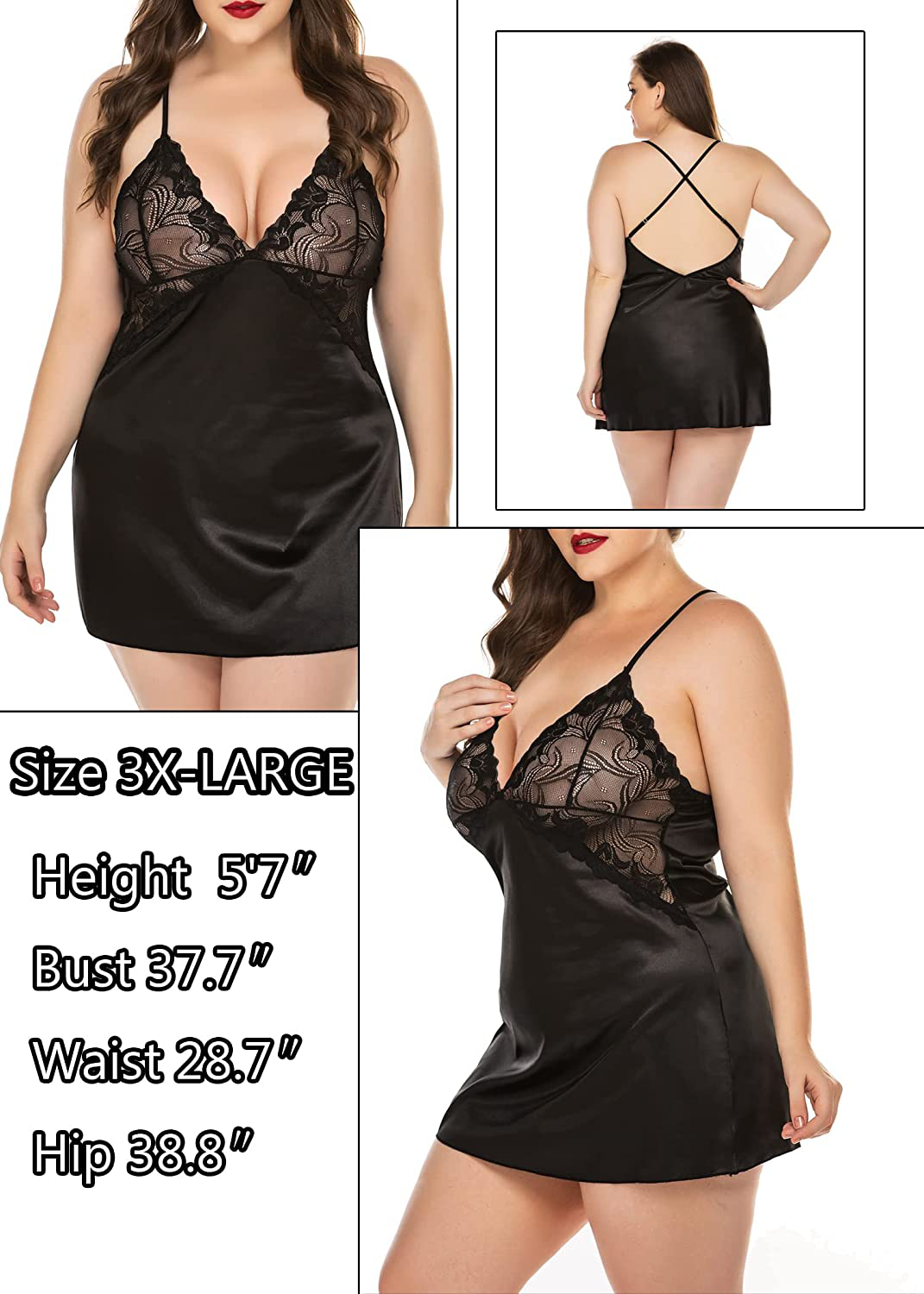 Avidlove Women Lingerie V Neck Nightwear Satin Sleepwear Lace Chemise Mini Teddy Apparel & Accessories > Clothing > Underwear & Socks > Lingerie Kylie Max