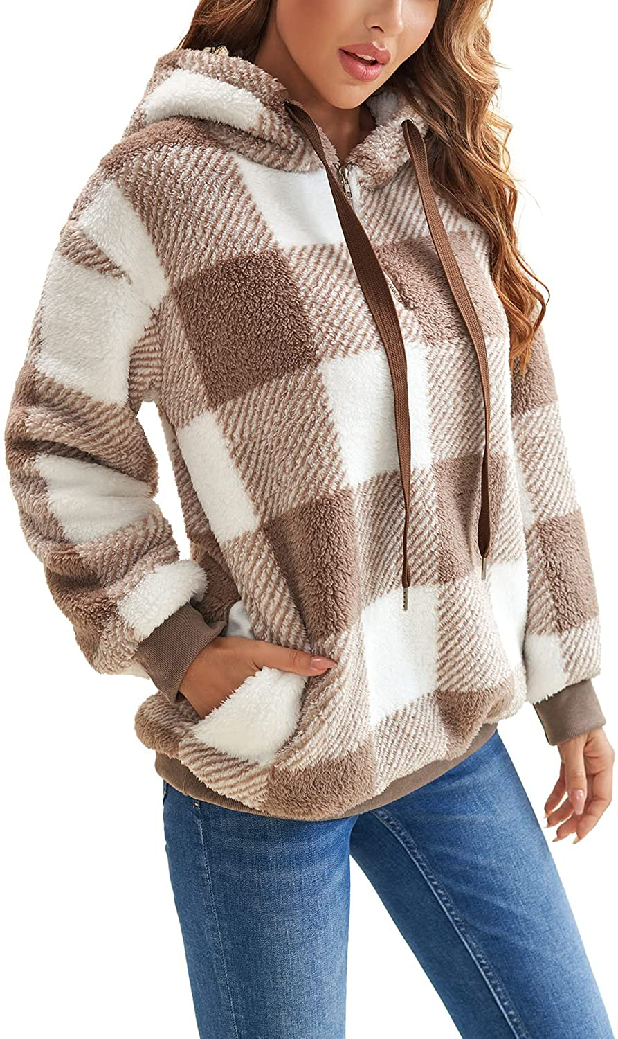 Nirovien Womens Sherpa Pullover Tie Dye Fuzzy Hoodie Double Fleece Sweatshirts Fluffy Oversized Plaid Outerwear Apparel & Accessories > Clothing > Activewear Kylie Max