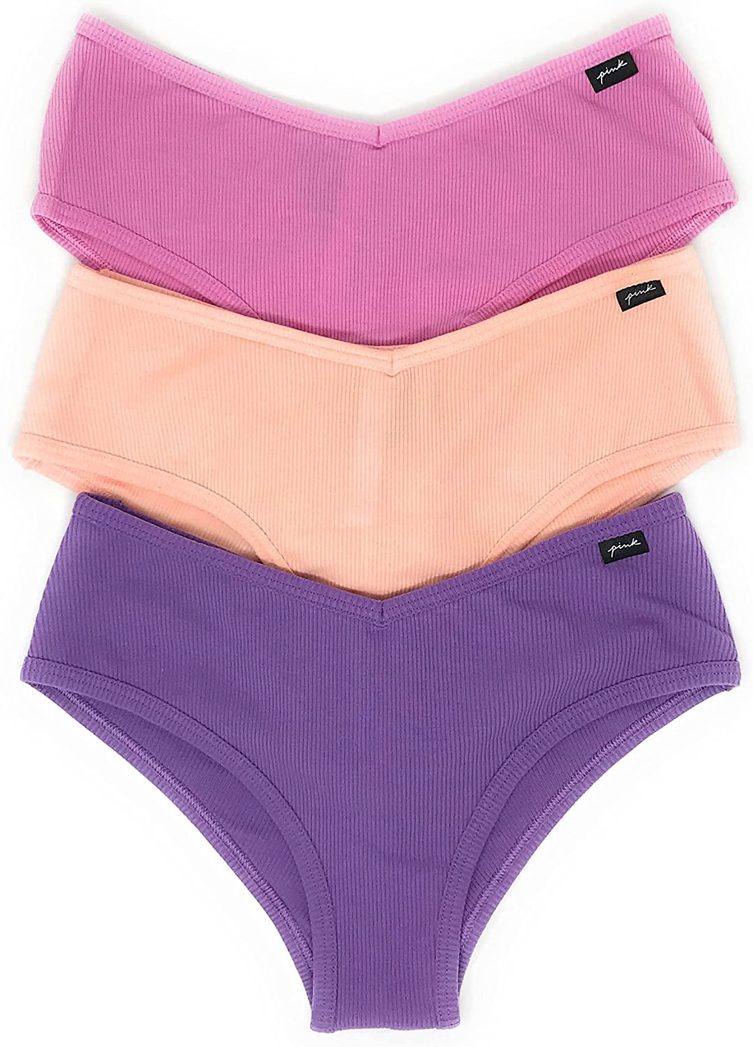 Victoria'S Secret Pink Cheekster Panty Set of 3  Victoria's Secret Ribbed Bubblegum / Peach / Amethyst Medium