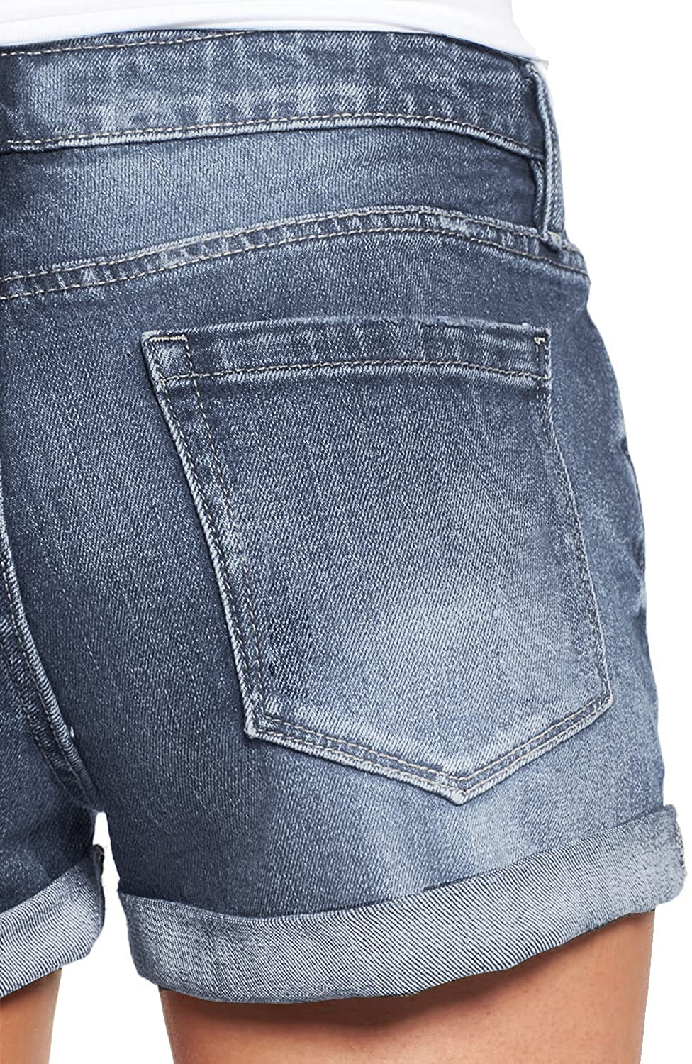 Luvamia Women'S Ripped Denim Jean Shorts High Waisted Stretchy Folded Hem Short Jeans Apparel & Accessories > Clothing > Shorts Kylie Max