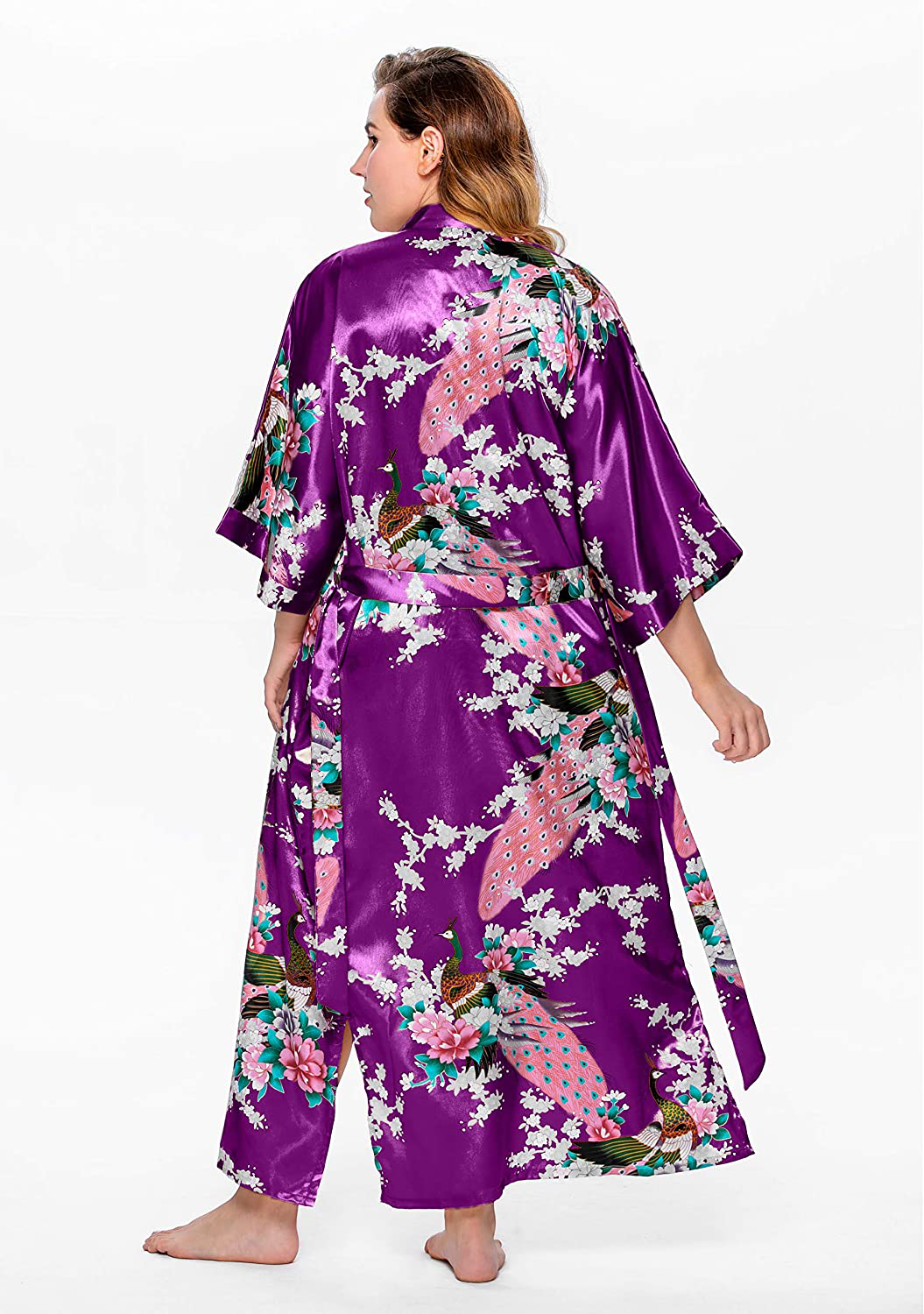 BABEYOND Women'S plus Size Kimono Robe Long Robes with Peacock and Blossoms Printed plus Size Kimono Outfit Apparel & Accessories > Clothing > Sleepwear & Loungewear > Robes KYLIE MAX