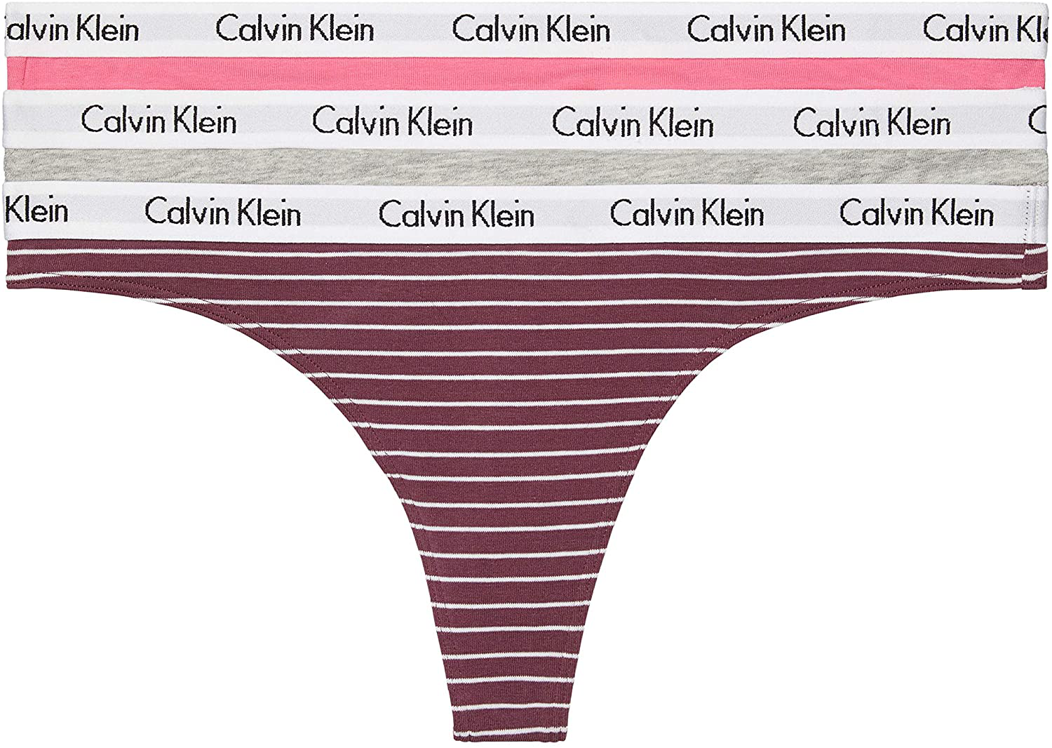 Calvin Klein Women's Carousel Logo Cotton Thong Panty Apparel & Accessories > Clothing > Underwear & Socks > Underwear Calvin Klein Feeder Stripe_ripe Berry/Grey Heather/Pink Smoothie 3 X-Small