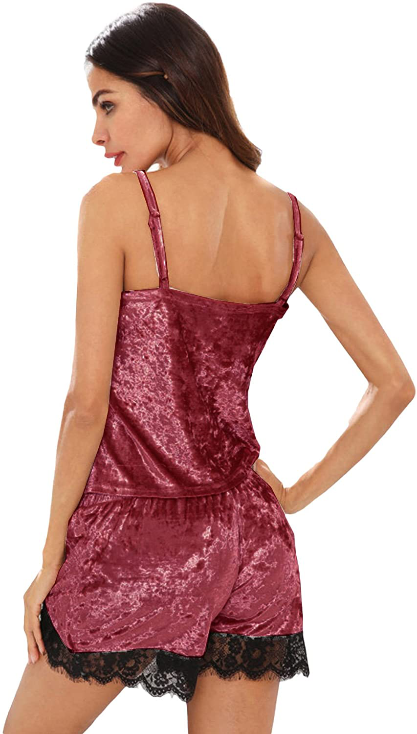 DIDK Women'S Lace Trim V Neck Cami and Shorts Pajama Set Sexy Sleepwear Apparel & Accessories > Clothing > Sleepwear & Loungewear Kylie Max