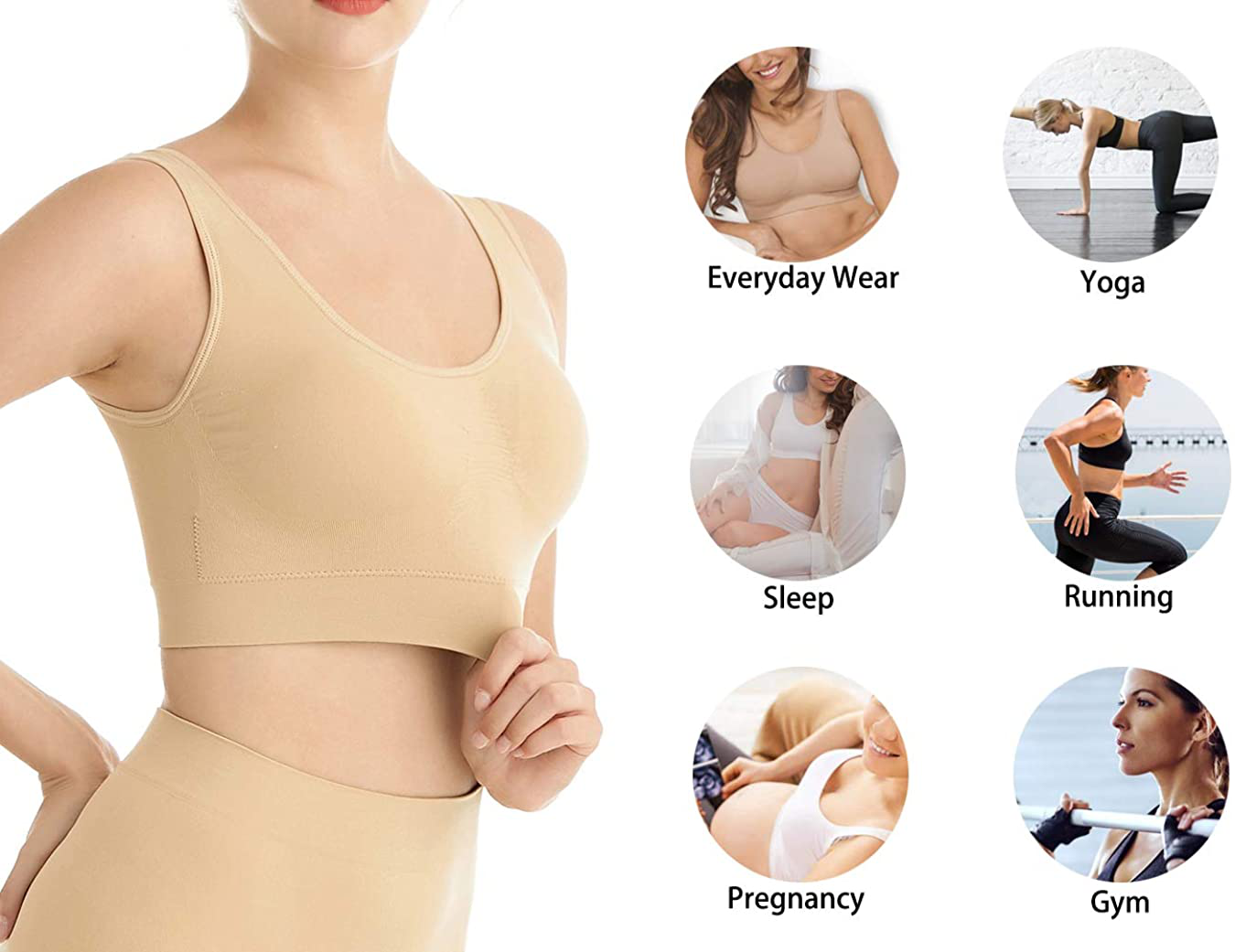 Lemef 3-Pack Seamless Sports Bra Wirefree Yoga Bra with Removable Pads for Women Apparel & Accessories > Clothing > Underwear & Socks > Bras Kylie Max