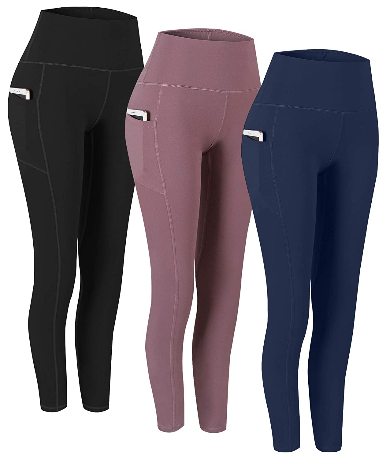 Fengbay 2 Pack High Waist Yoga Pants, Pocket Yoga Pants Tummy Control Workout Running 4 Way Stretch Yoga Leggings Apparel & Accessories > Clothing > Activewear Fengbay Black_navy_pink XX-Large