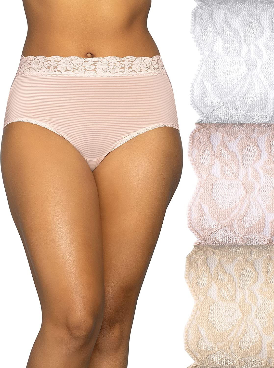 Vanity Fair Women'S Flattering Lace Panties Apparel & Accessories > Clothing > Underwear & Socks > Underwear Vanity Fair Brief - 3 Pack - Quartz/White/Neutral Stripe Brief 9