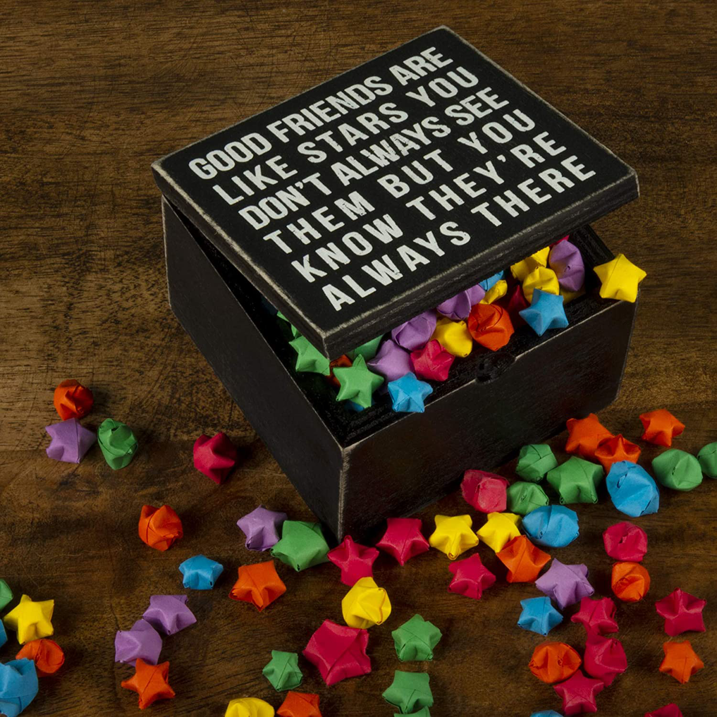 Primitives by Kathy 18192 Classic Hinged Wood Box, 4 x 4 x 2.75-Inches, Good Friends Are Like Stars Arts & Entertainment > Party & Celebration > Gift Giving Primitives by Kathy